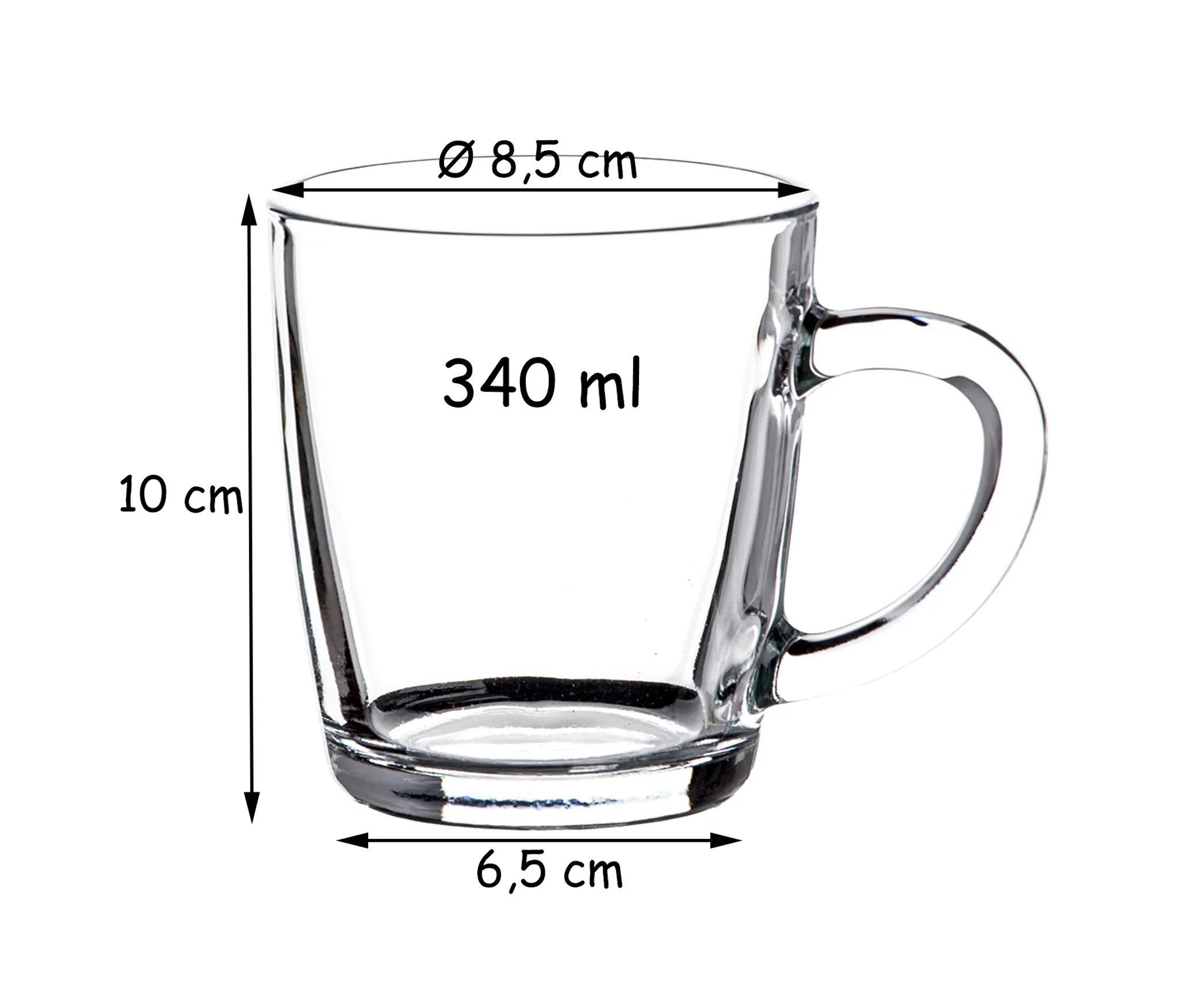 Pasabahce Gläser-Set Basic, Glas, 2 Tee, Kaffee Glas mit Henkel