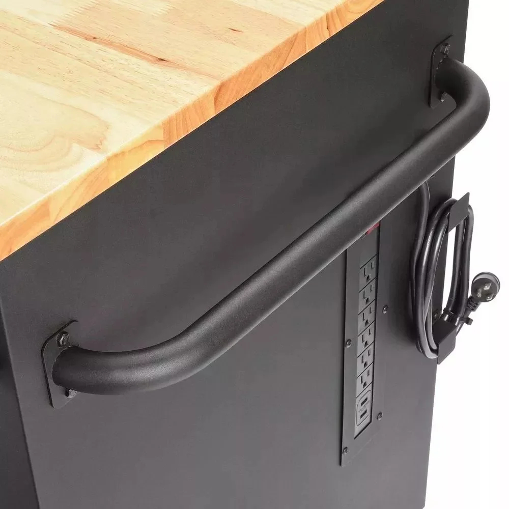 Heavy duty 72 in. W 18 Drawer Deep Tool Box Mobile Workbench in Matte Black with Adjustable Height Hardwood Top