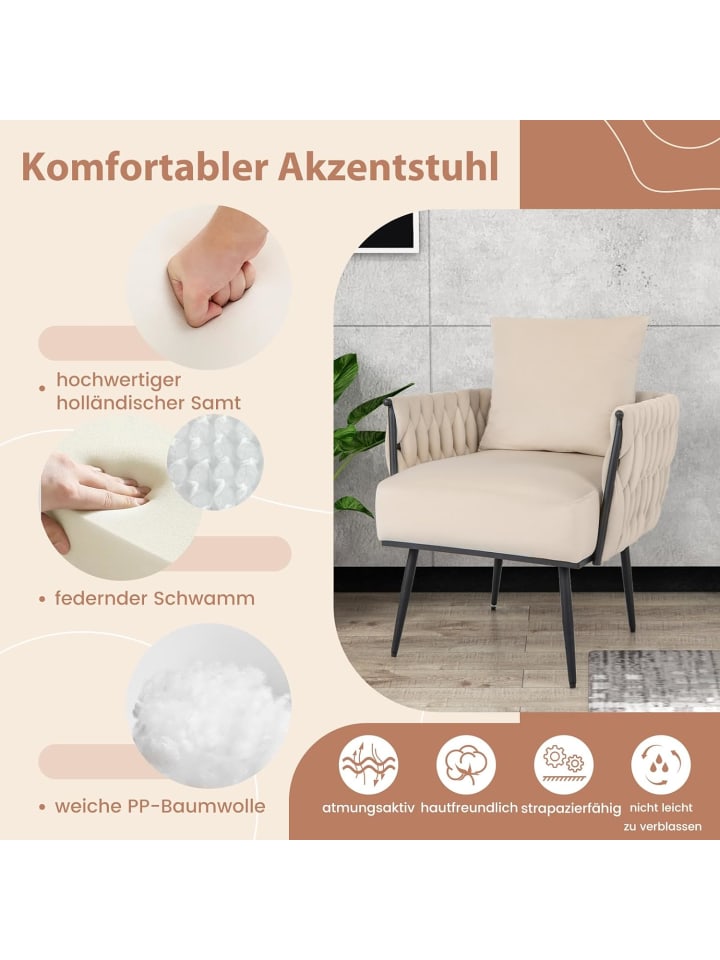 COSTWAY Ohrensessel mit Hocker in Beige günstig kaufen onesize