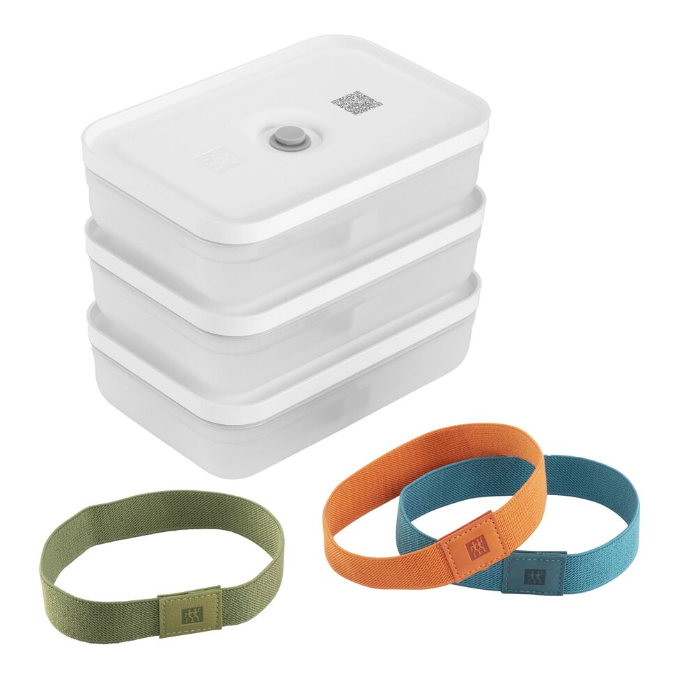 Vakuum Lunchbox Set, L flach / 6-tlg, Kunststoff, Semitransparent-Grau