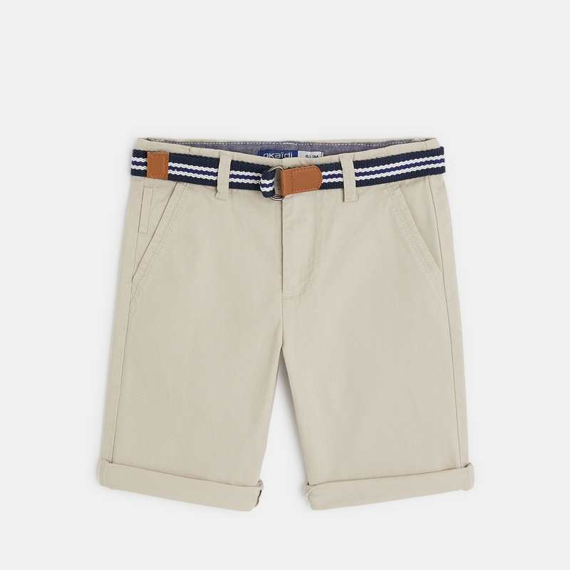 Bermuda stretch imprimé ceinturé beige garçon