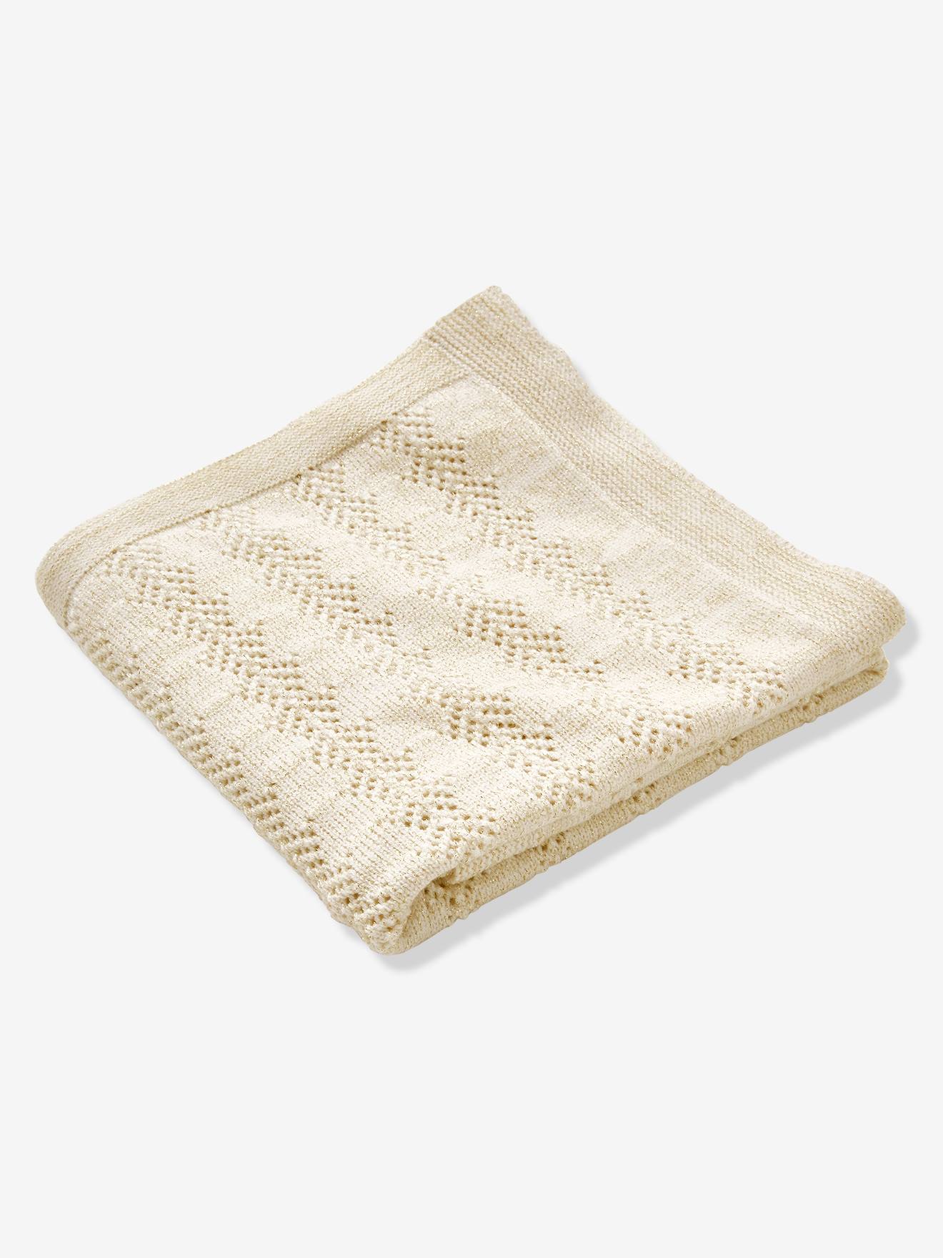 Vertbaudet Baby Decke mit Pointelle-Muster, Glanzgarn - wollweiß