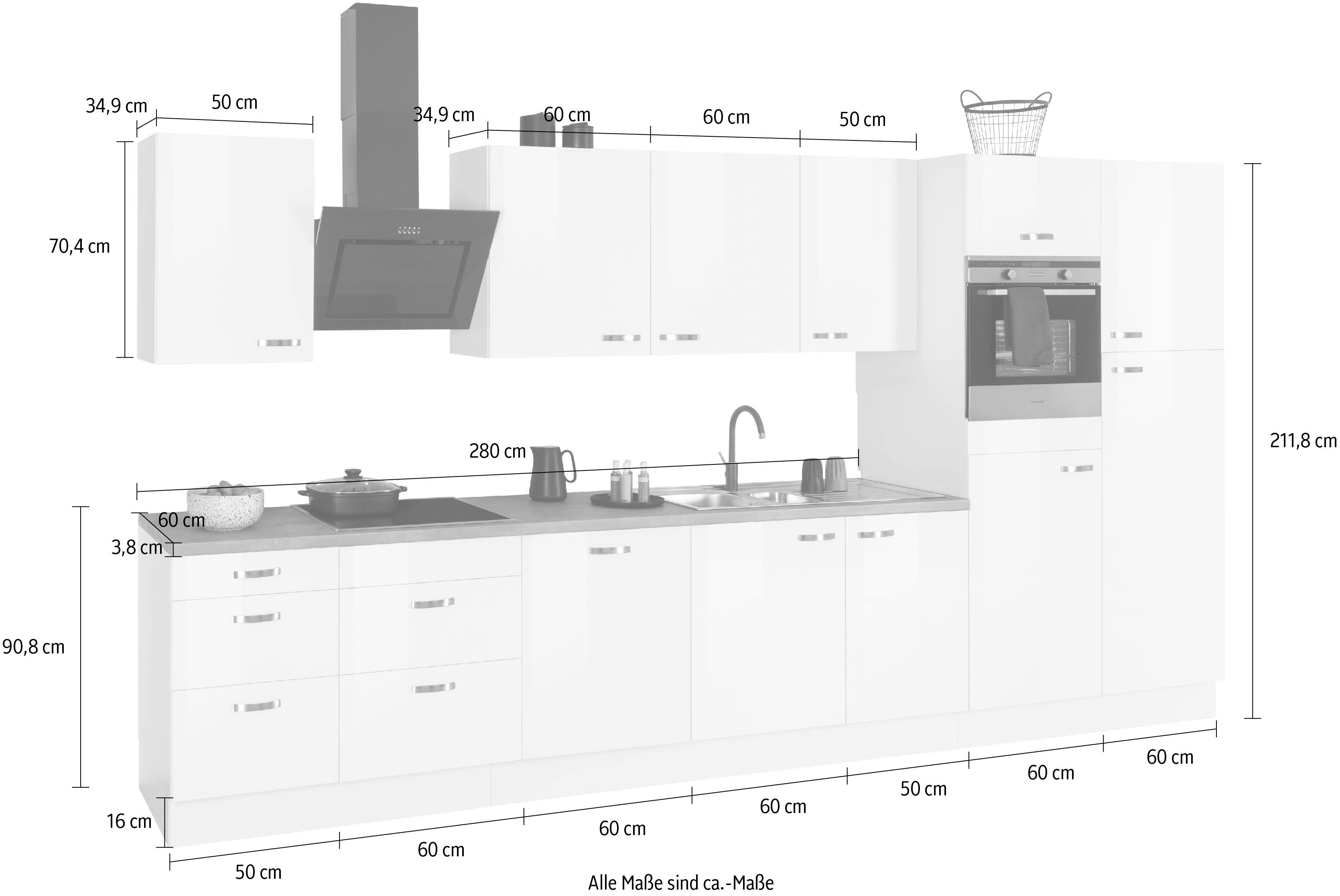 OPTIFIT Küchenzeile Cara, Breite 400 cm, mit HANSEATIC-E-Geräten, Induktions-Kochfeld, Soft-Close-Funktion