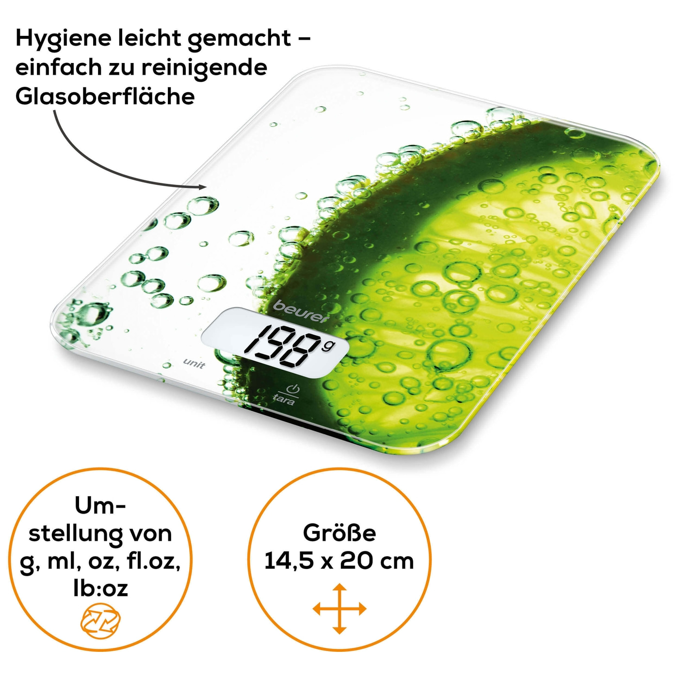 Beurer Küchenwaage KS 19 Fresh-Küchenwaage mit stylischer Glasoberfläche & Tarafunktion