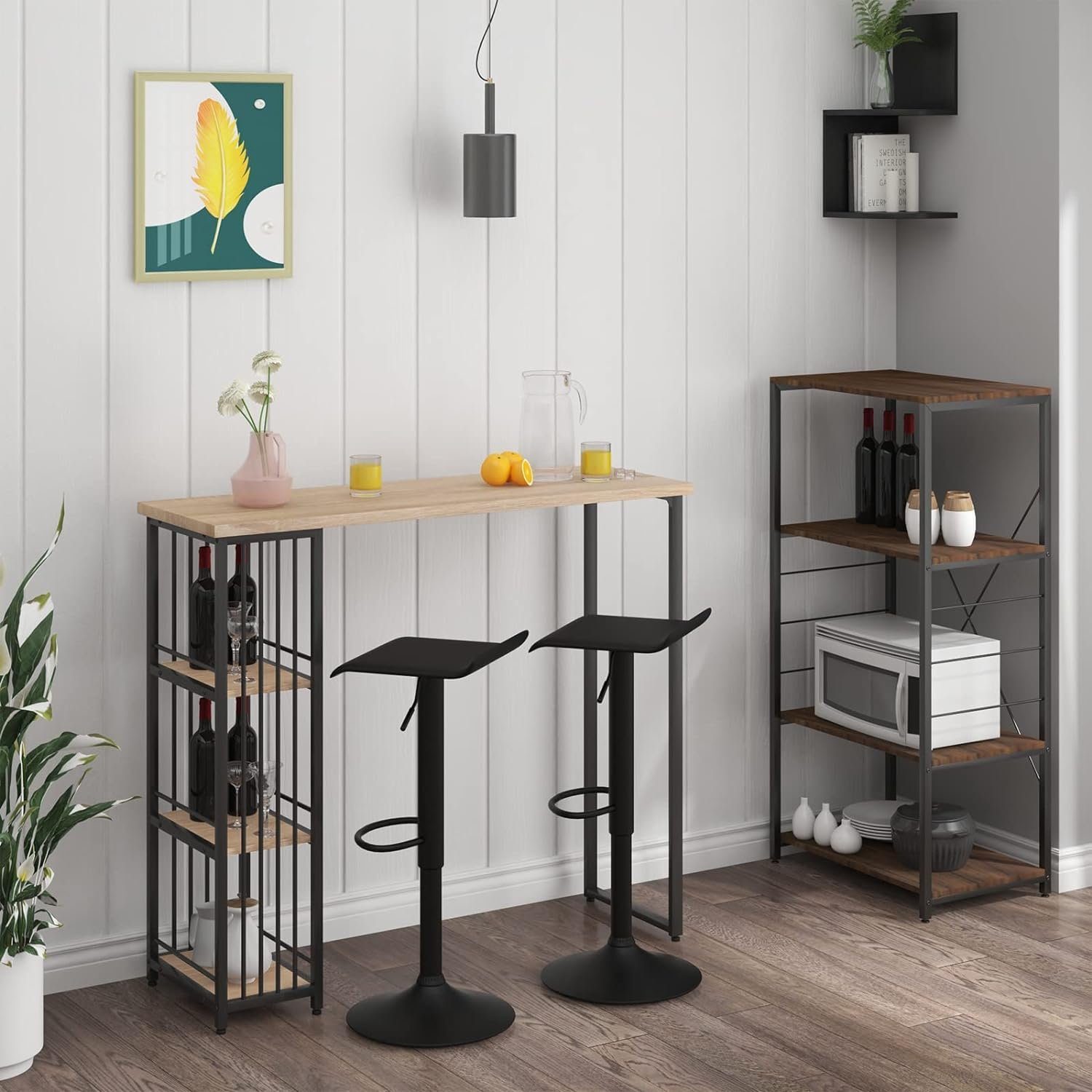 Woltu Bartisch, Stehtisch mit 3 Ablagefläche Metallgestell, MDF, 120x40x105cm