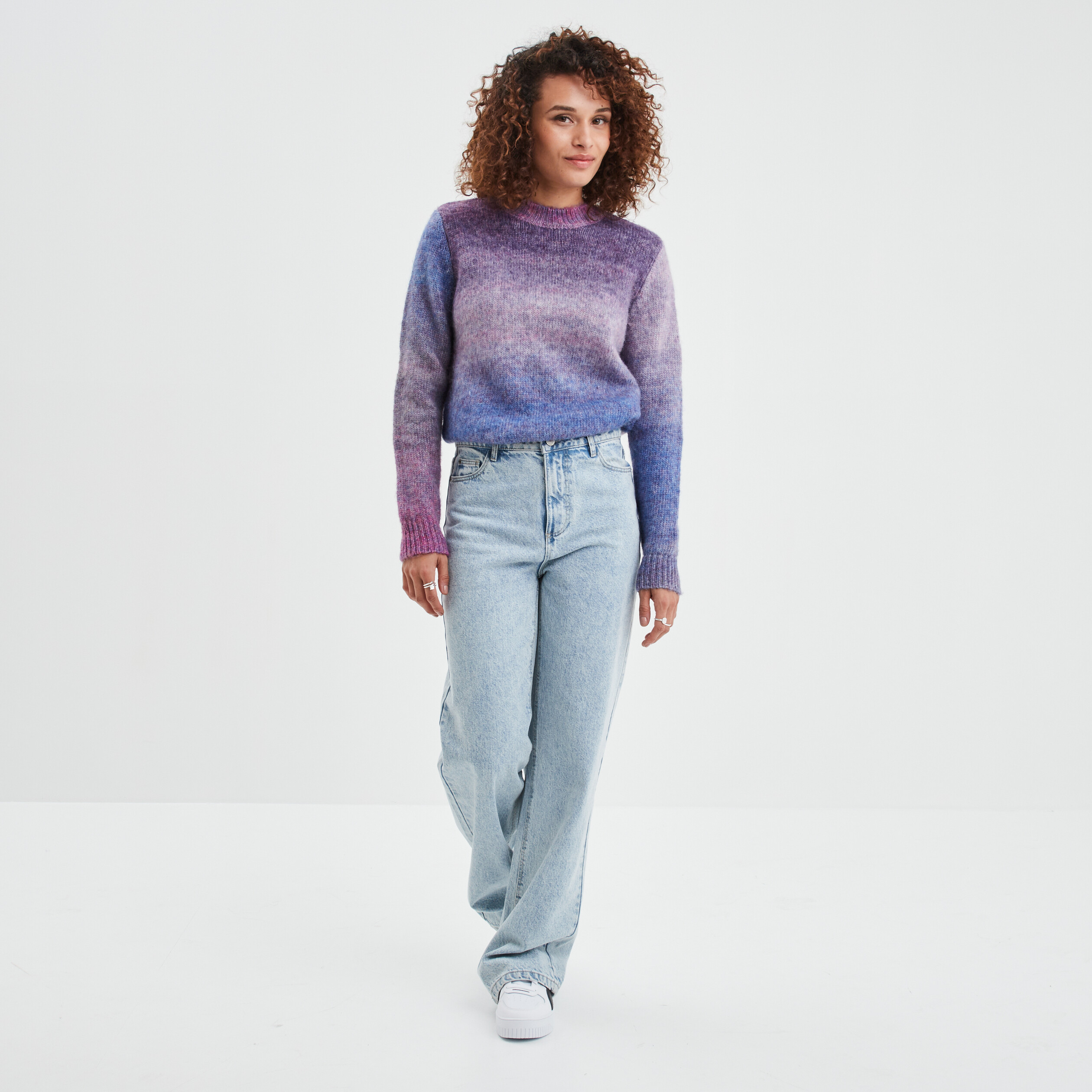 Pull col rond manches longues Liberto violet femme | La Halle