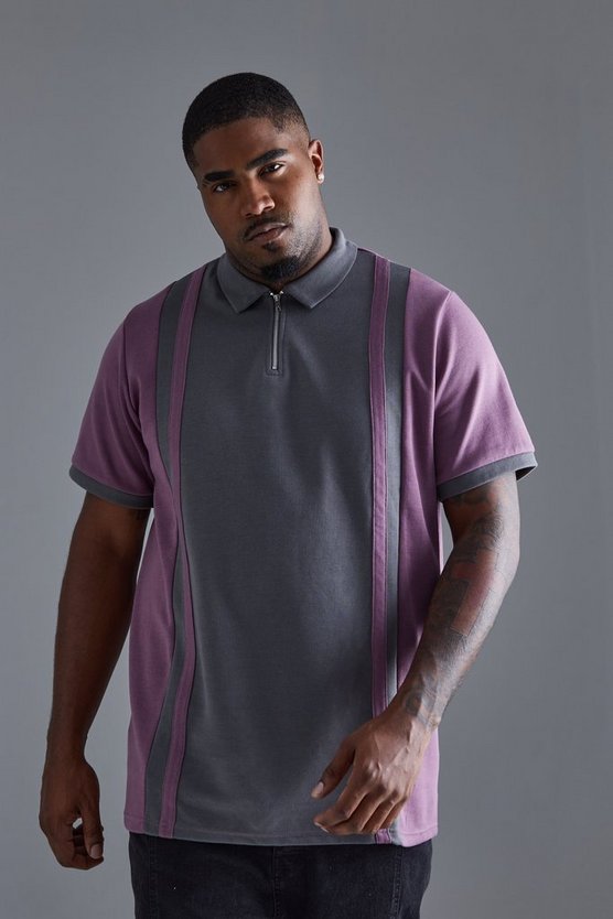 Plus Slim-Fit Poloshirt mit Reißverschluss