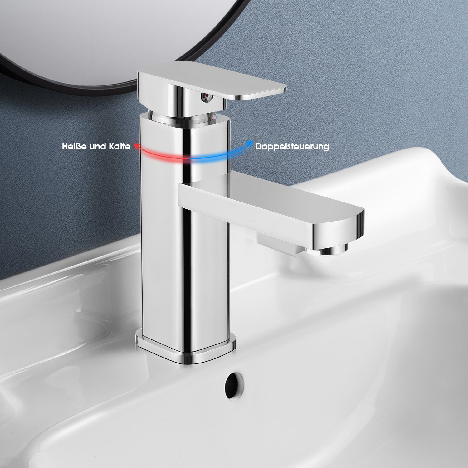 LETGOSPT Waschtischarmatur Waschtischarmatur Bad für Waschbecken eckig Edstahl Waschtisch Armatur Wasserhahn Einhebelmischer Mischbatterie Badarmatur
