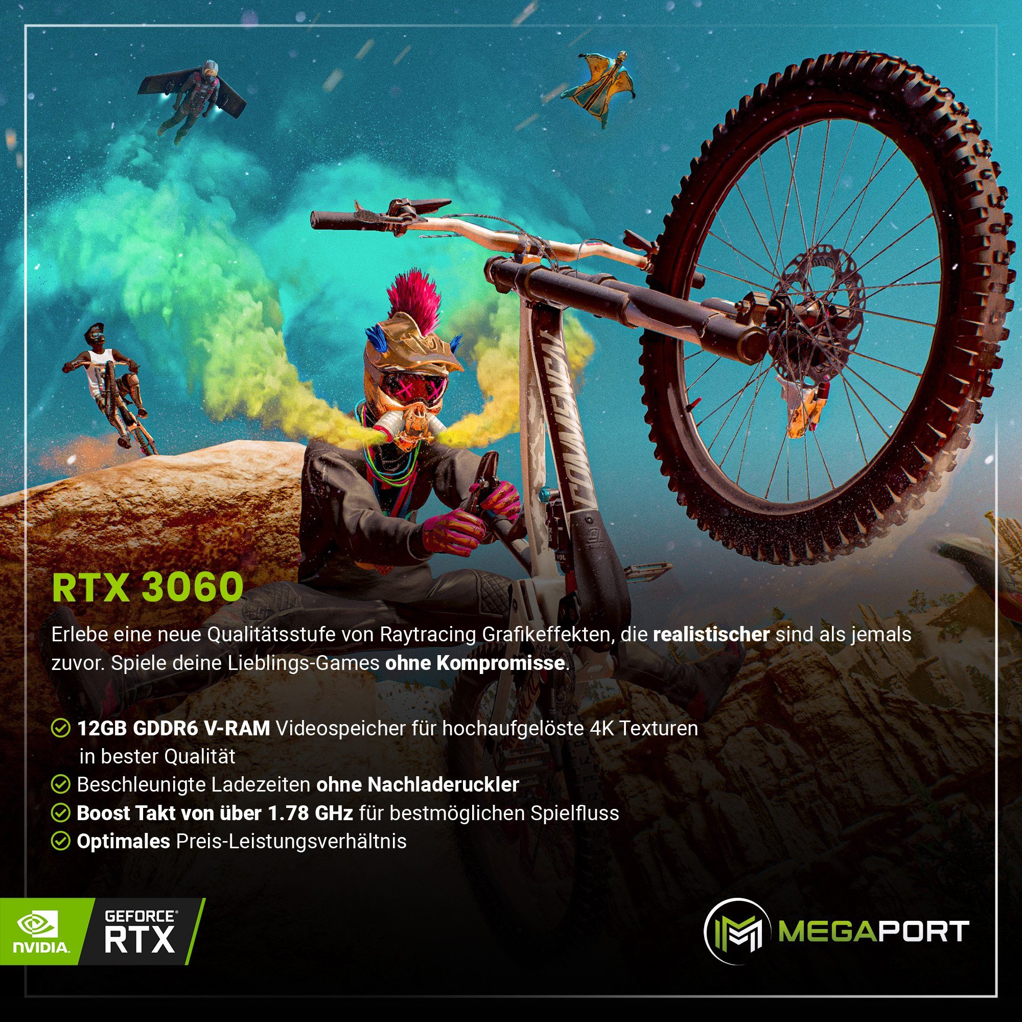 Megaport Gaming-PC (Intel Core i5 11400F, GeForce RTX 3060 12GB, 16 GB RAM, 1000 GB SSD, Luftkühlung, Windows 11, WLAN)