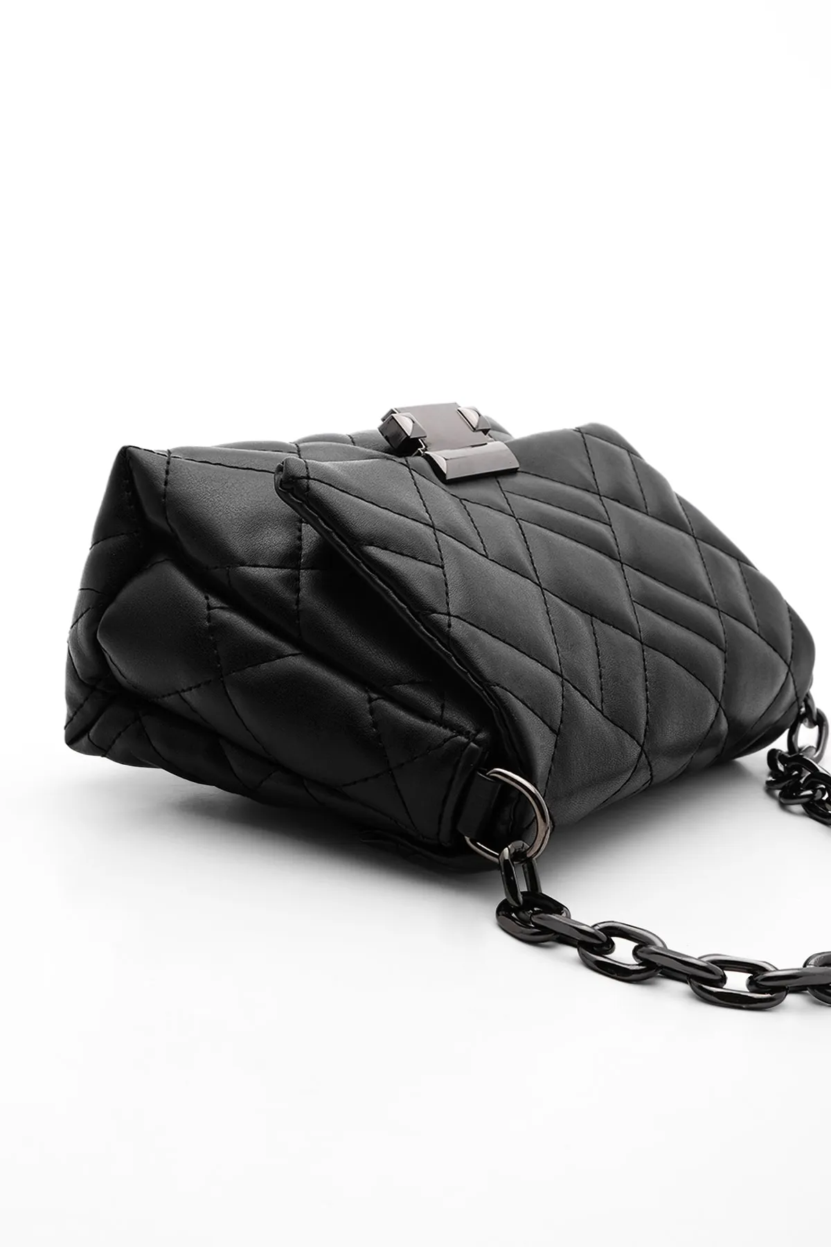 Marjin  Damen-Umhängetasche, gesteppte Kette, Umhängetasche mit Innenfutter, Schwarz