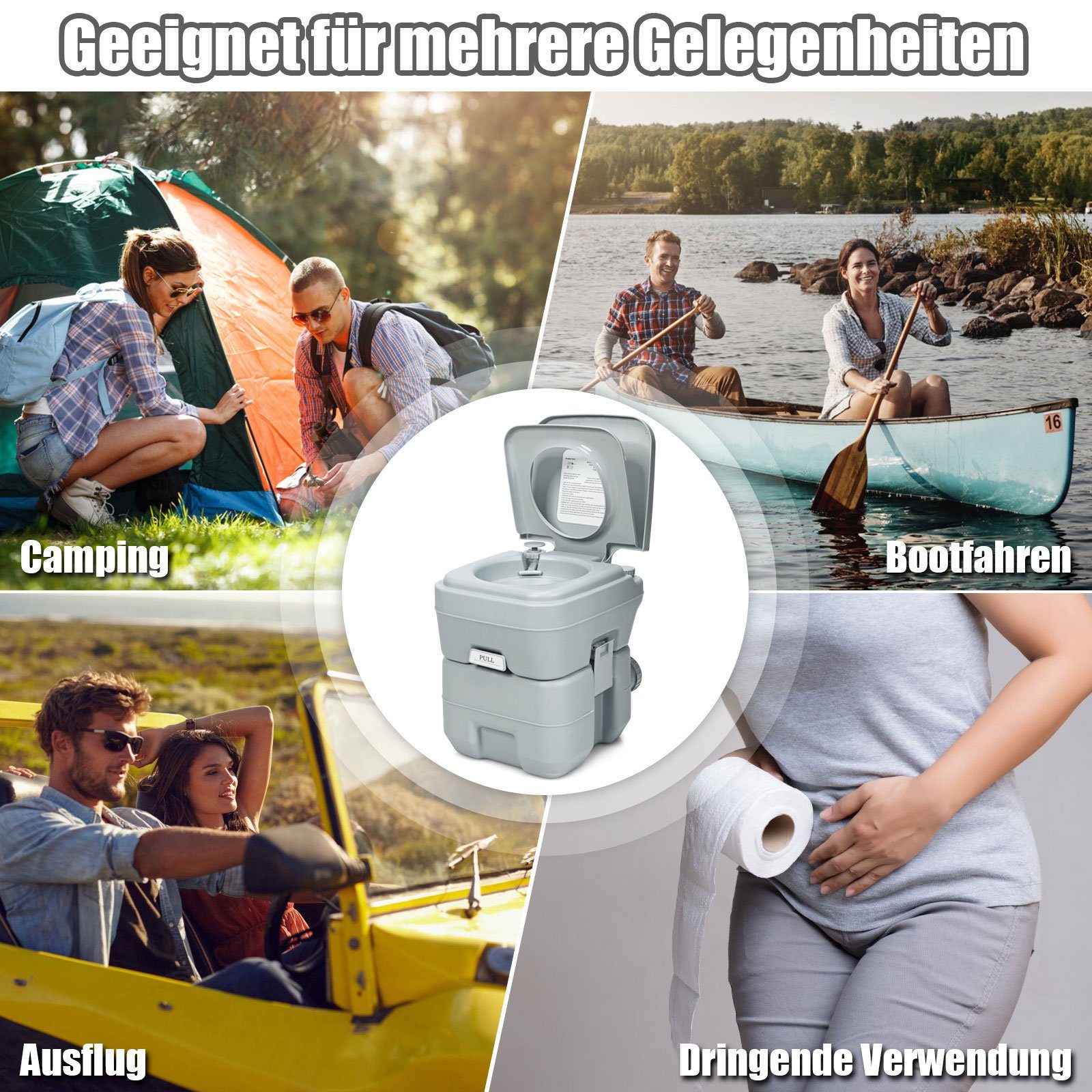 COSTWAY Campingtoilette Reisetoilette, 20L+12L mit abnehmbarem Abwassertank