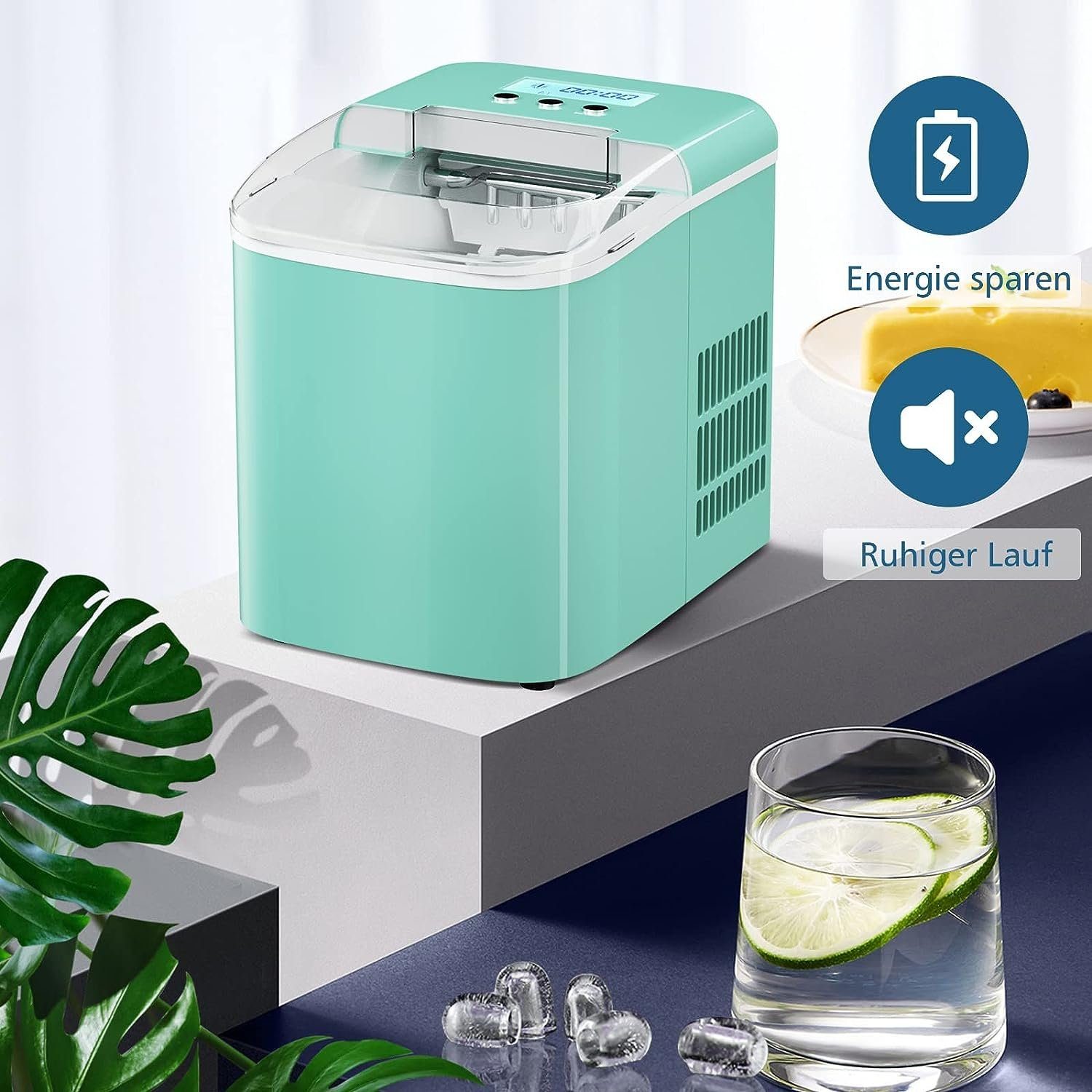 KOMFOTTEU Eiswürfelmaschine, mit LCD-Display, 2,1 Liter Wassertank, 12 kg in 24 Std