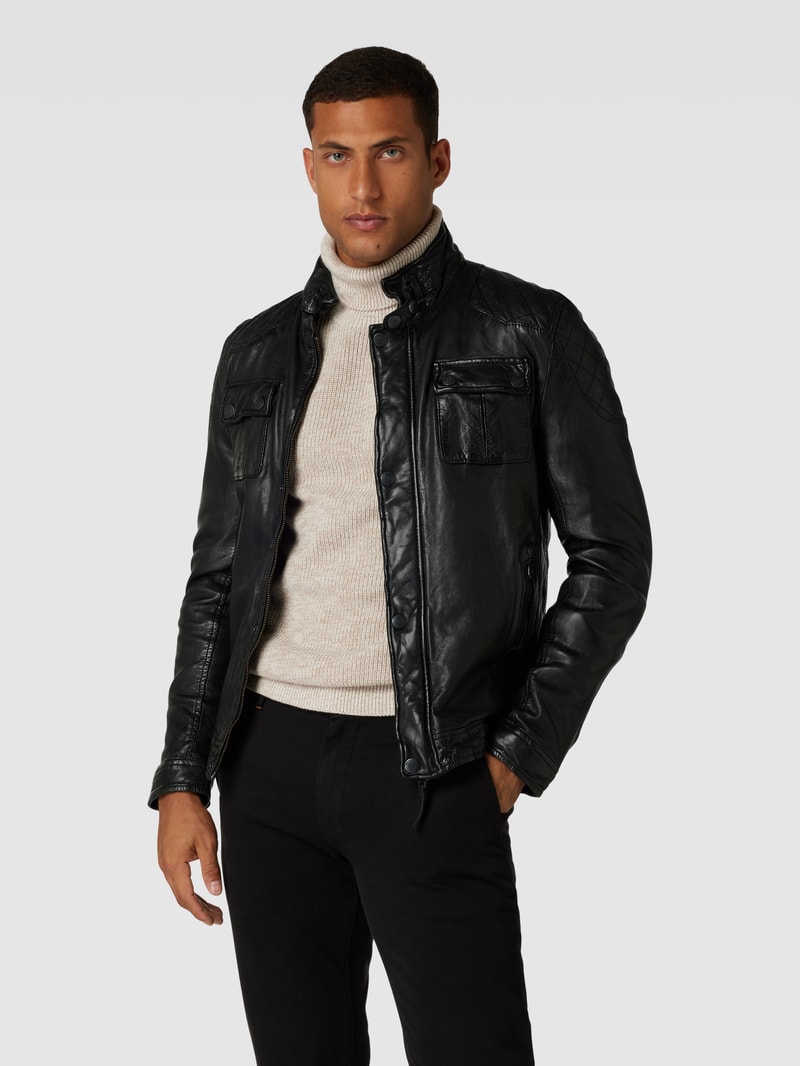 Lederjacke mit Stehkragen in schwarz
