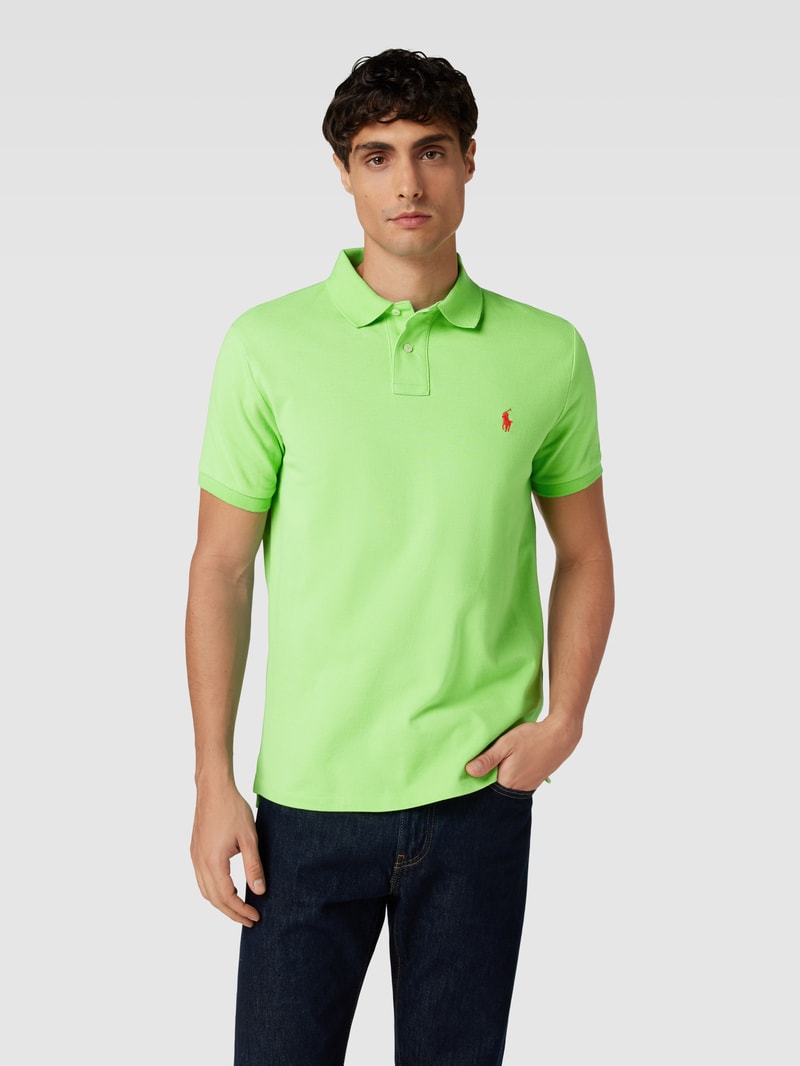 Poloshirt mit Logo-Stitching Modell 'BASIC' in hellgrün
