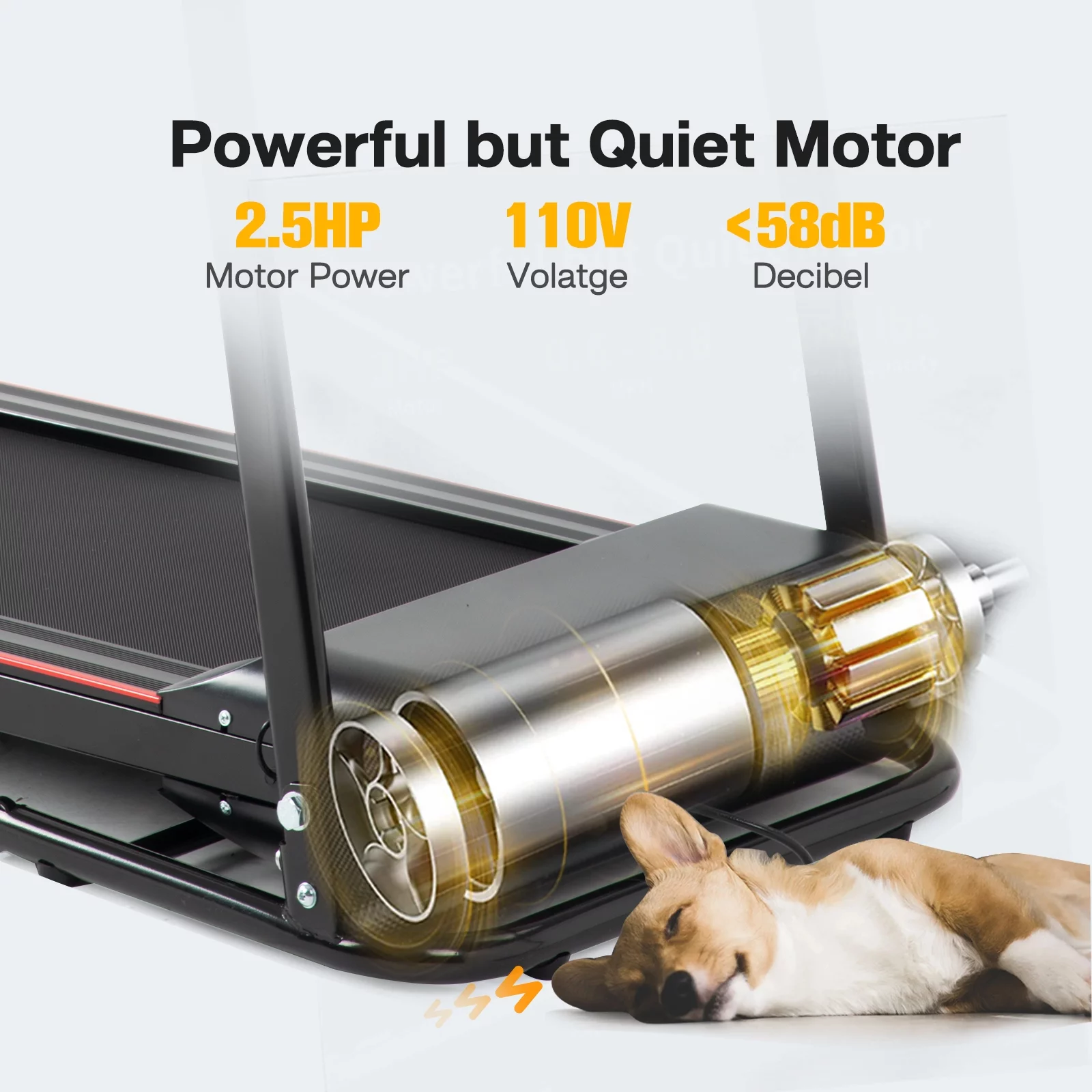 2.5HP Folding Treadmill Portable Running Walking Compact Exercise Machine with 12 Preset Program, LED Display, Bluetooth Music Easy Assembly for Home