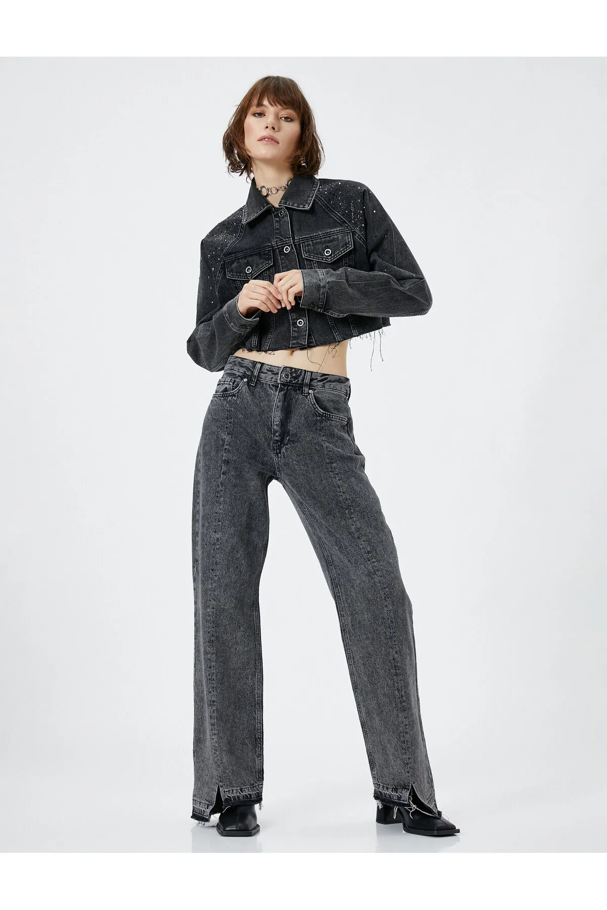 Koton  Jeans mit geradem Bein, Standardbund, Baumwolltasche – Nora Jeans