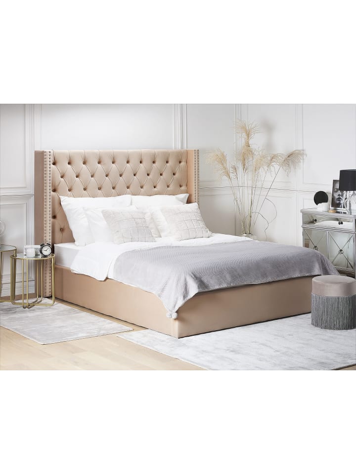 Beliani Doppelbett LUBBON in Beige/Silber - (W) 210 x (H) 144 x (L) 217 cm günstig kaufen onesize