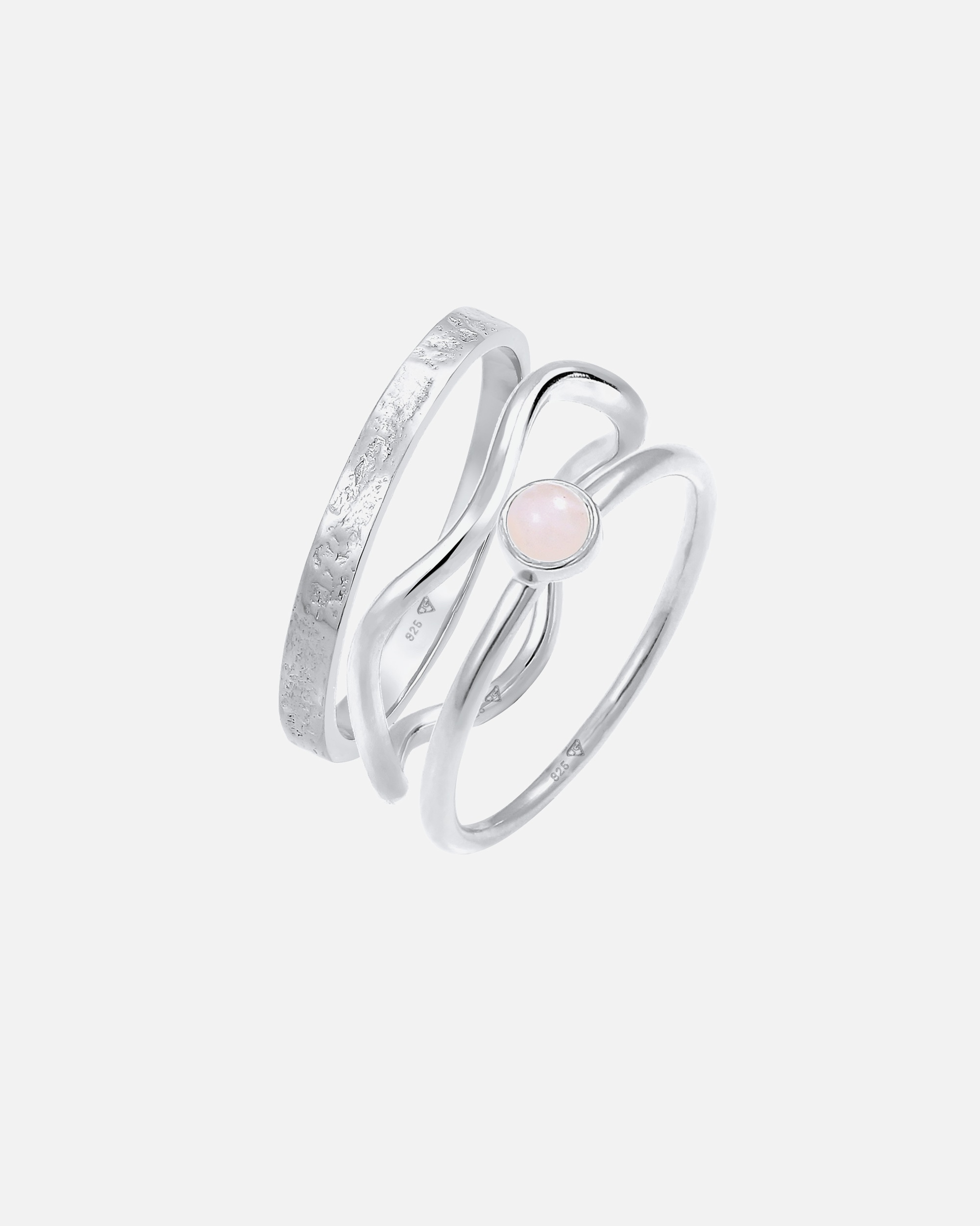 Elli PREMIUM Elli PREMIUM Női Solitaire Elemes Gyűrű Szett Rózsakvarccal 925 Sterling Ezüstben