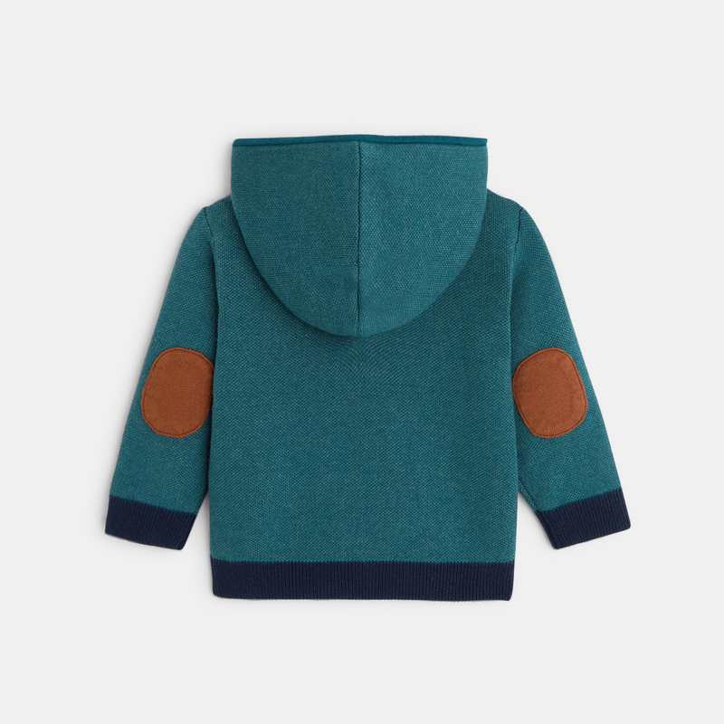Pull col boutonné à capuche vert bébé garçon