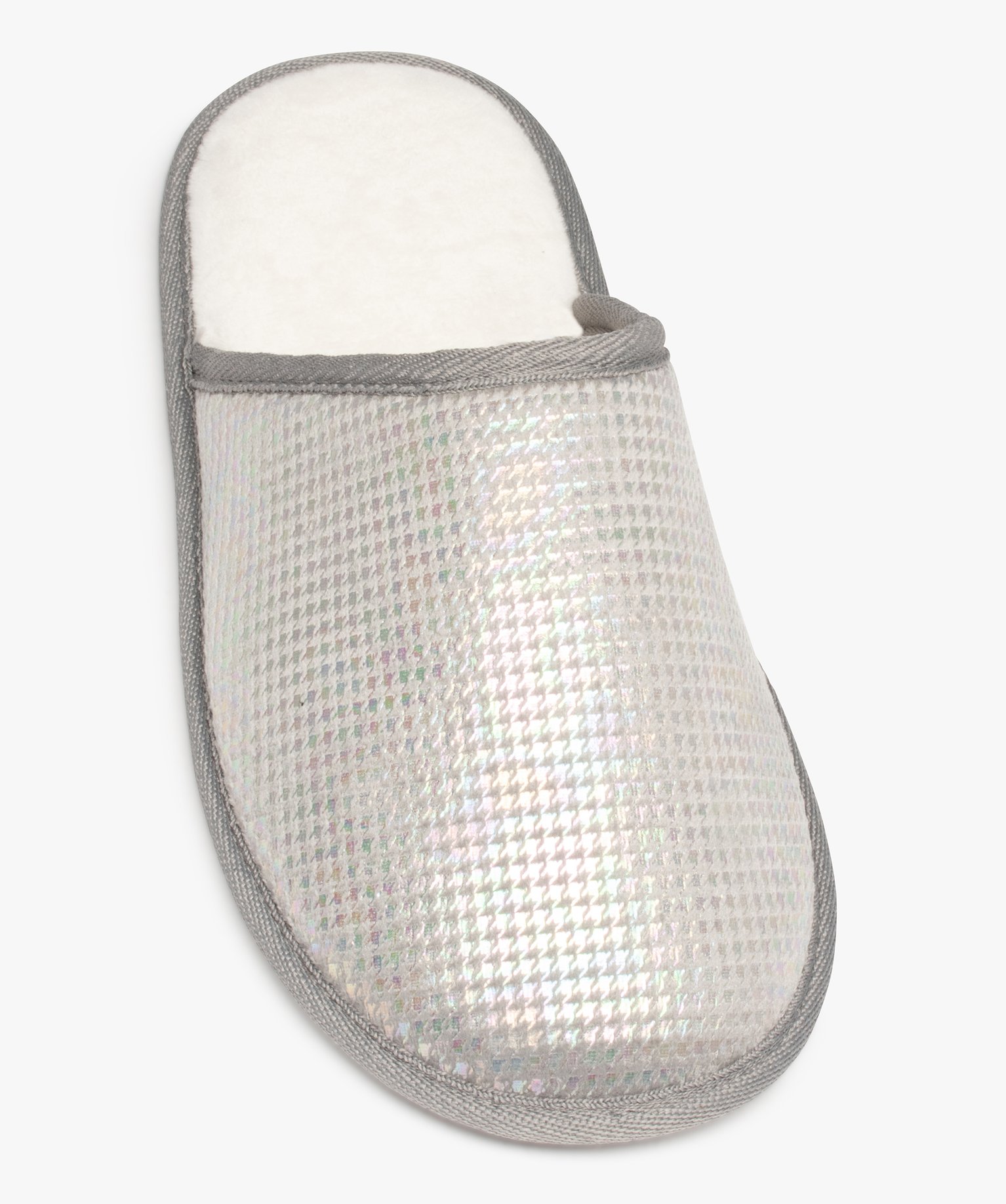 Chaussons femme mules irisées motif pied de poule gris | GEMO