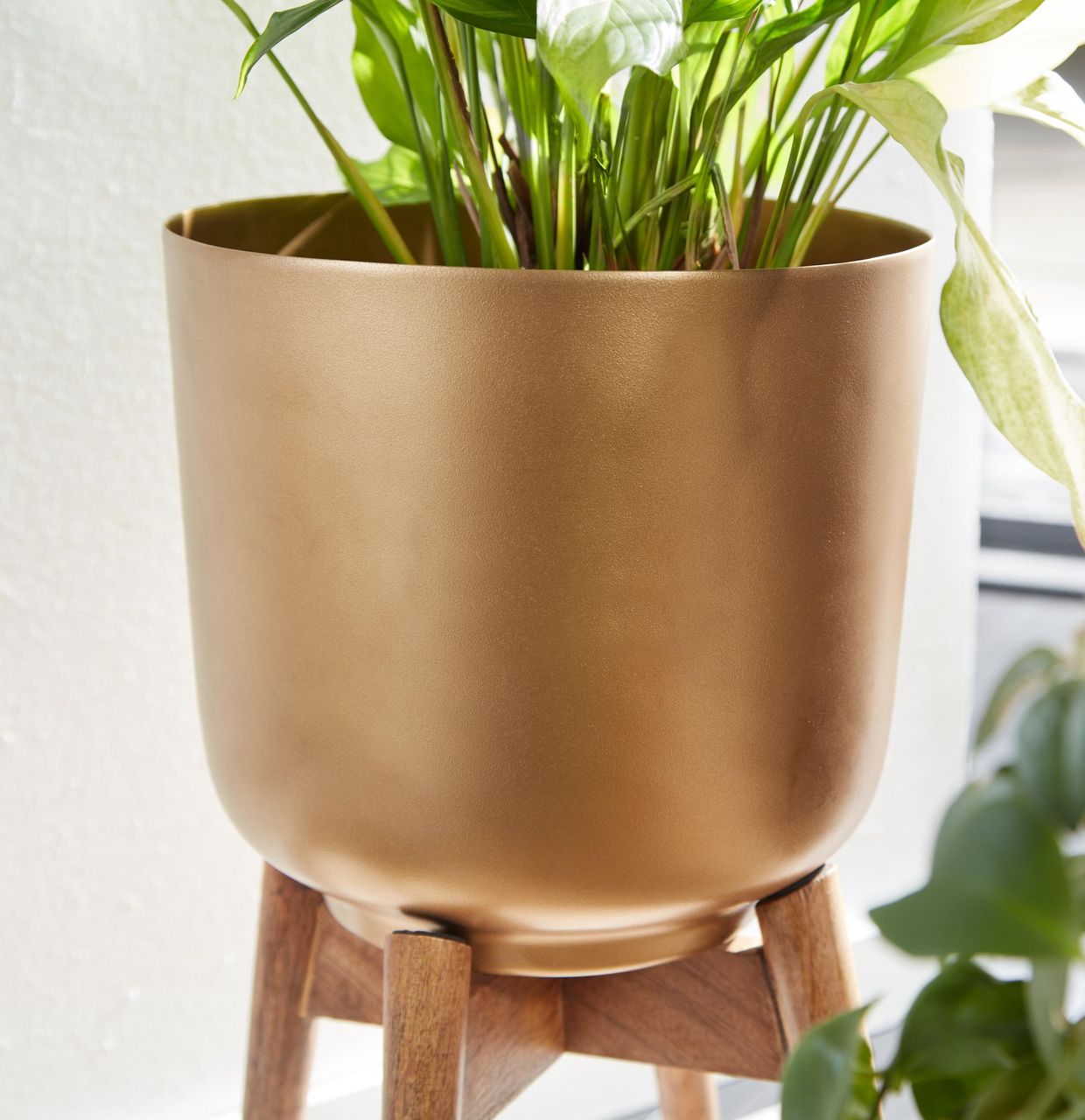 Skyport WOHNLING Blumentopf 2er Set Metall Holz Pflanzenkübel Gold Rund Pflanzgefäß