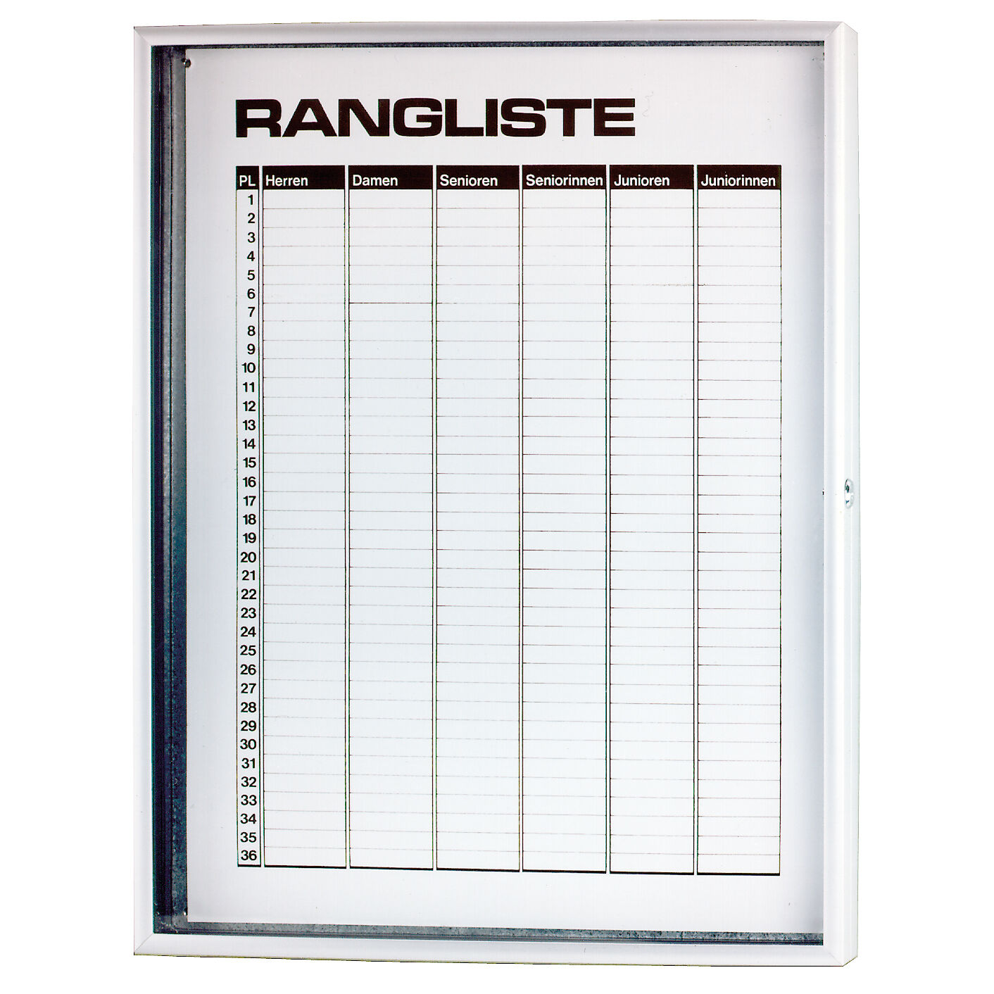 Ranglisten-Magnettafel 6 Ränge Mit Scheibe, Abschließbar Zubehör - Weiß
