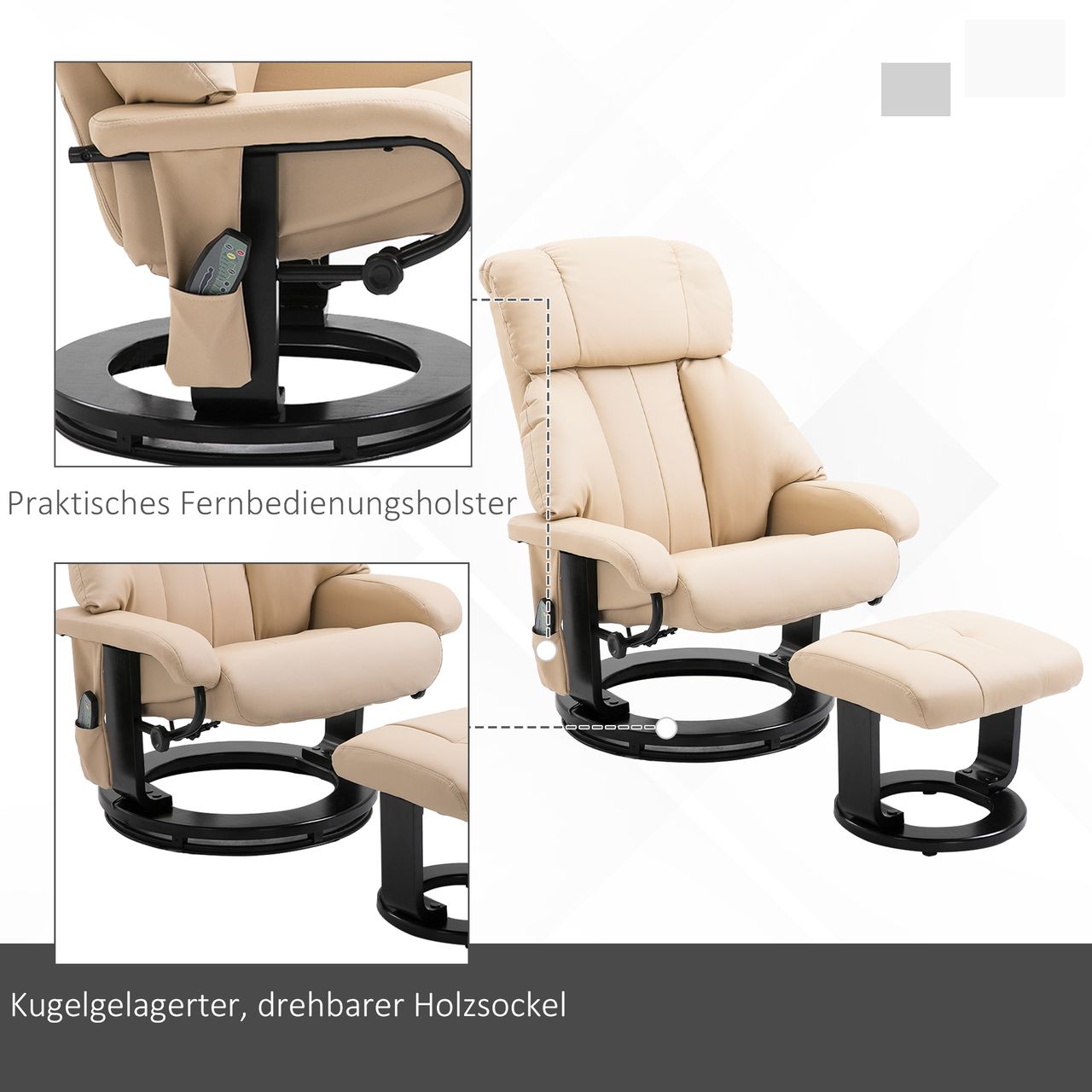 HOMCOM Relaxsessel mit Liegefunktion Massagesessel inkl. Hocker Fernsehsessel