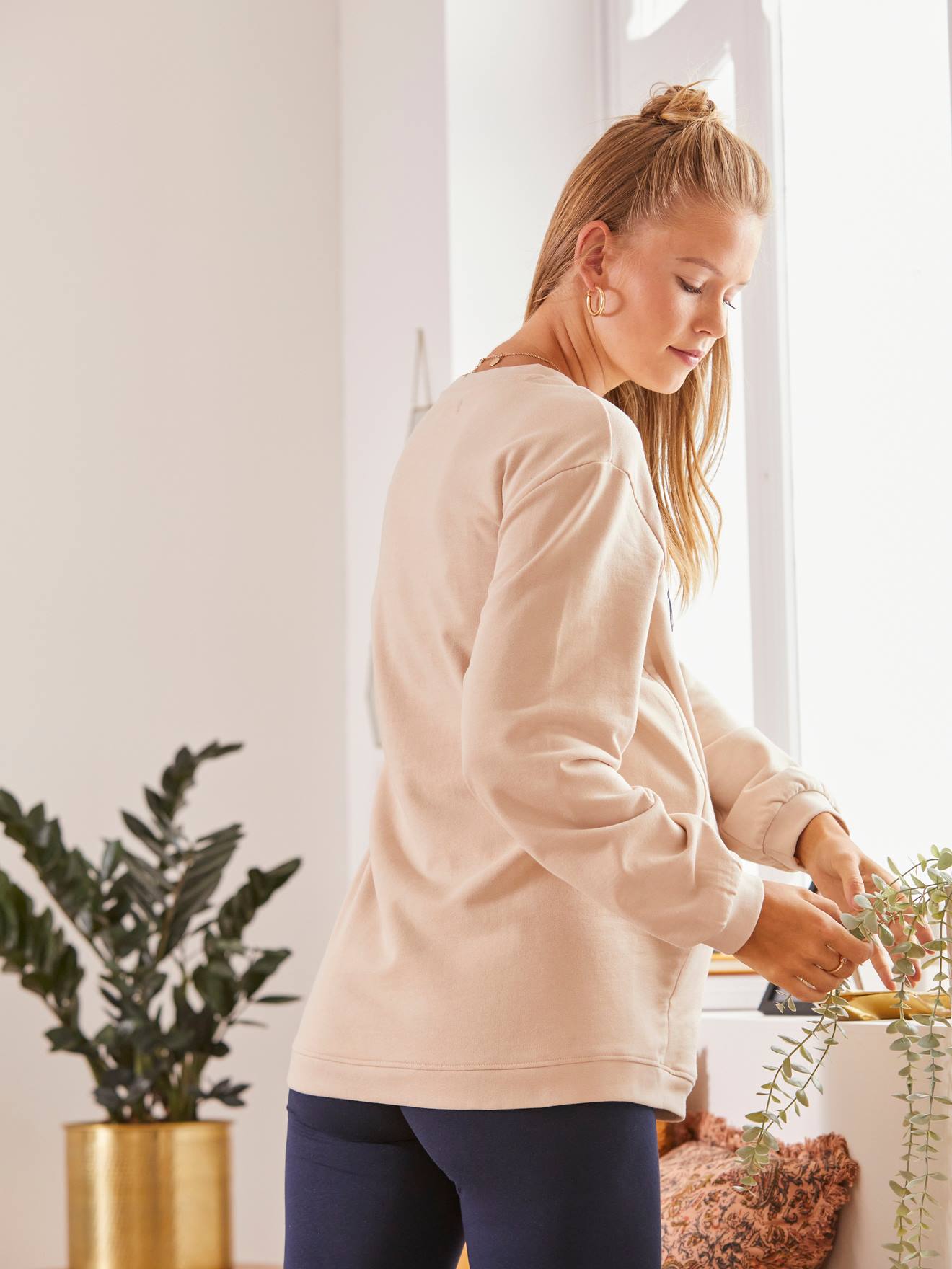 Ensemble 2 pièces homewear grossesse et allaitement beige / bleu marine