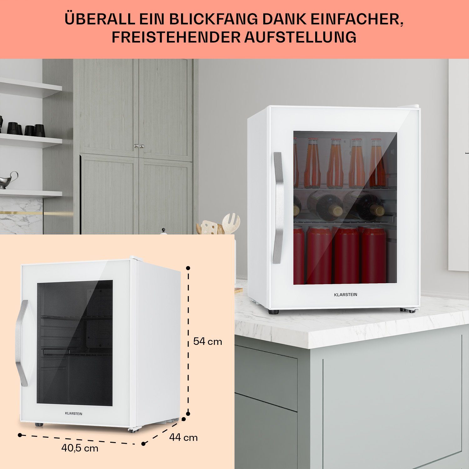 Klarstein Getränkekühlschrank HEA-BeersafeM-quartz 10039425, 54 cm hoch, 40.5 cm breit, Bierkühlschrank Getränkekühlschrank Flaschenkühlschrank mit Glastür