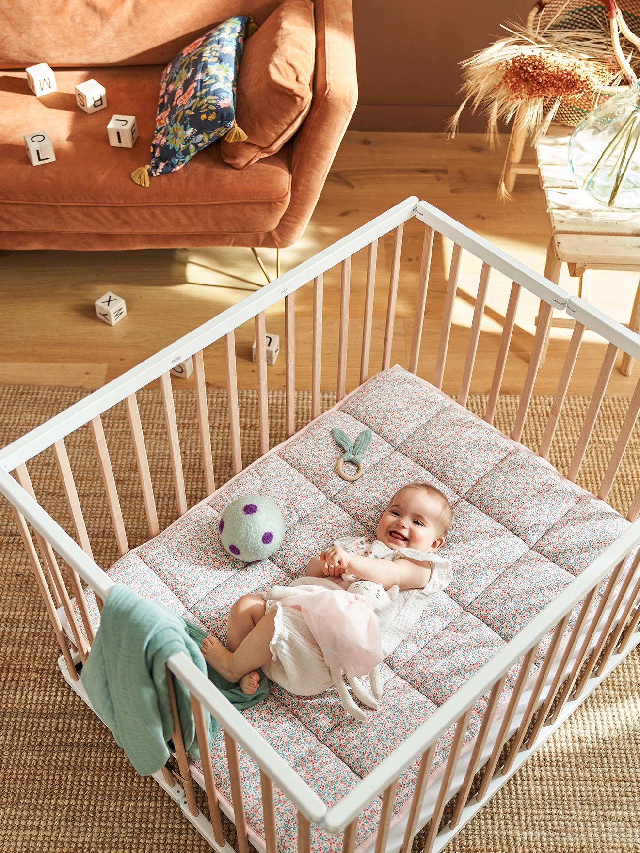 Vertbaudet Baby Spieldecke/ Laufstalleinlage Oeko-Tex - rosa blumenwiese