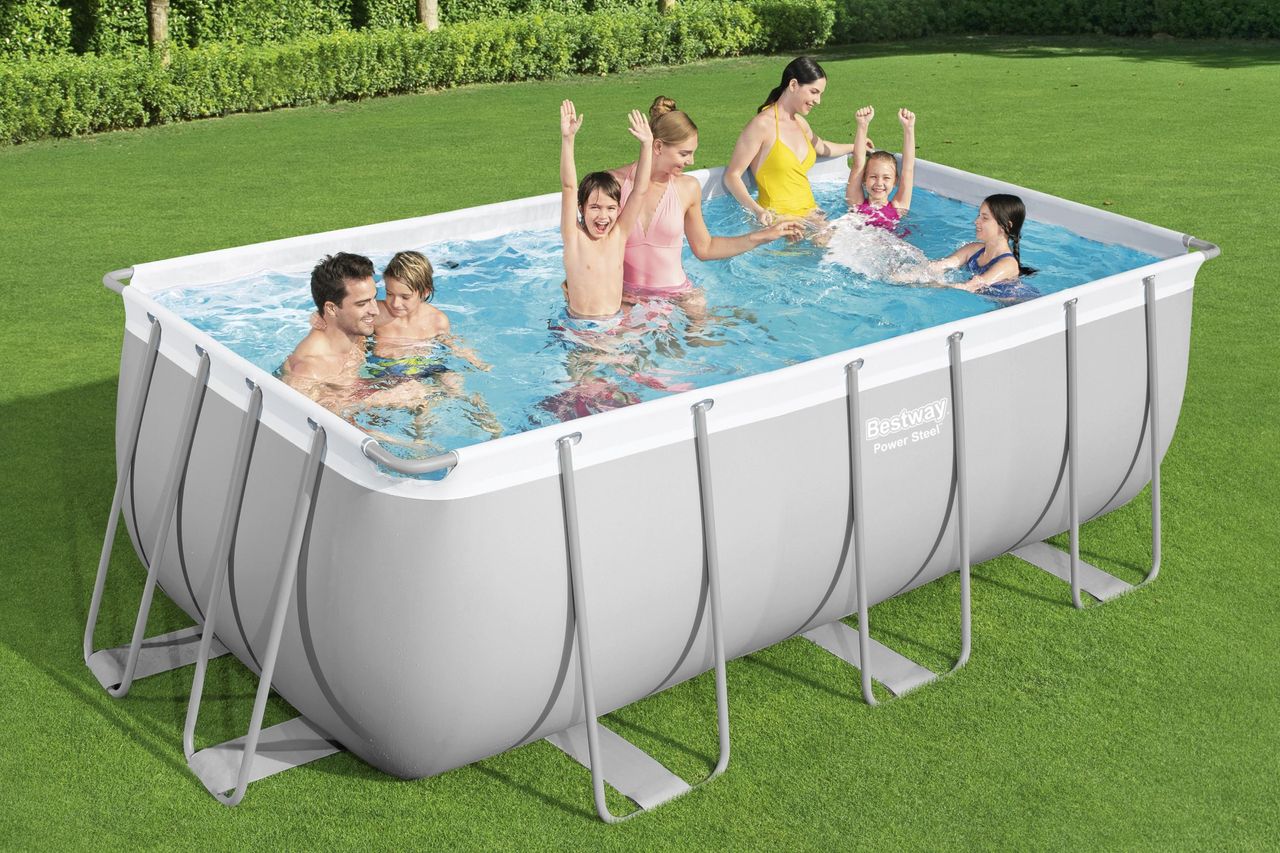 Bestway Power Steel™ Frame Pool-Set mit Filterpumpe 412 x 201 x 122 cm , lichtgrau, eckig