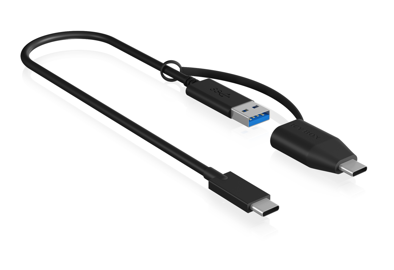 ICY BOX IB-CB033, USB-C zu USB-A Kabel   USB-A to USB-C Adapter, 35 cm, USB 3.2 (Gen 2) 10 Gbit/s, schwarz