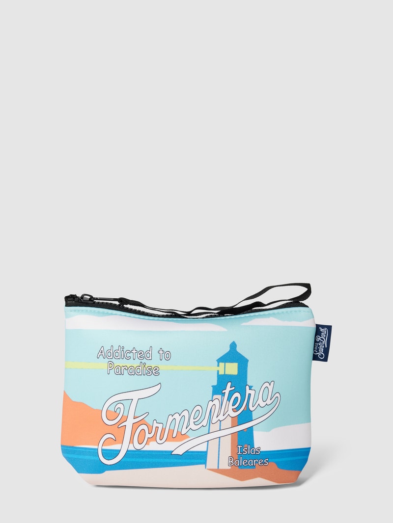 Kulturtasche mit Allover-Muster Modell 'ALINE SPONGE' in aqua blau