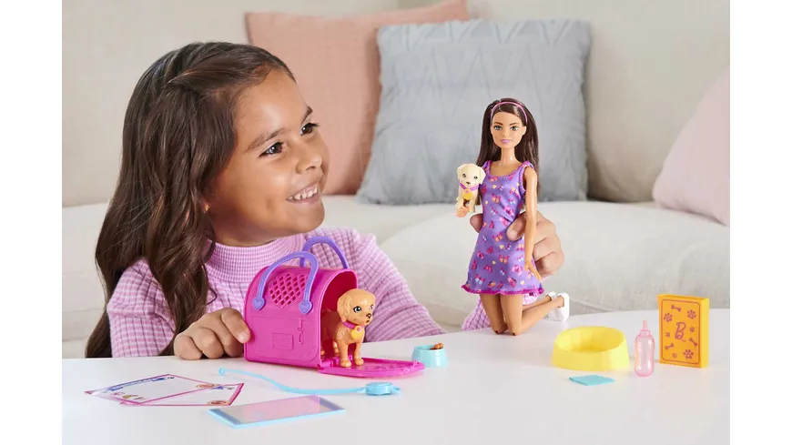 Barbie Hunde-Adoption Puppe (brünett), Spielset mit Zubehör