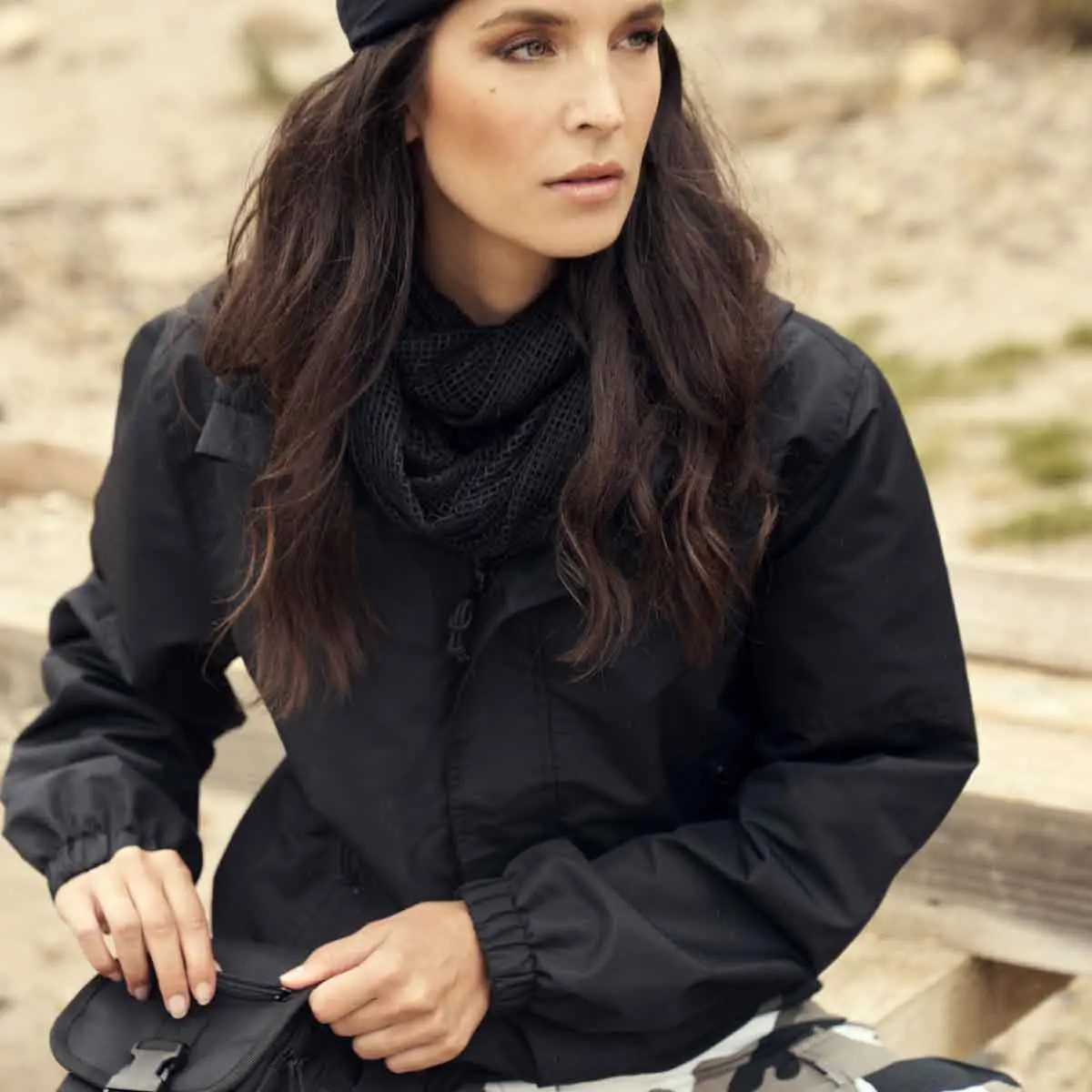 Ladies Summer Windbreaker Frontzip schwarz