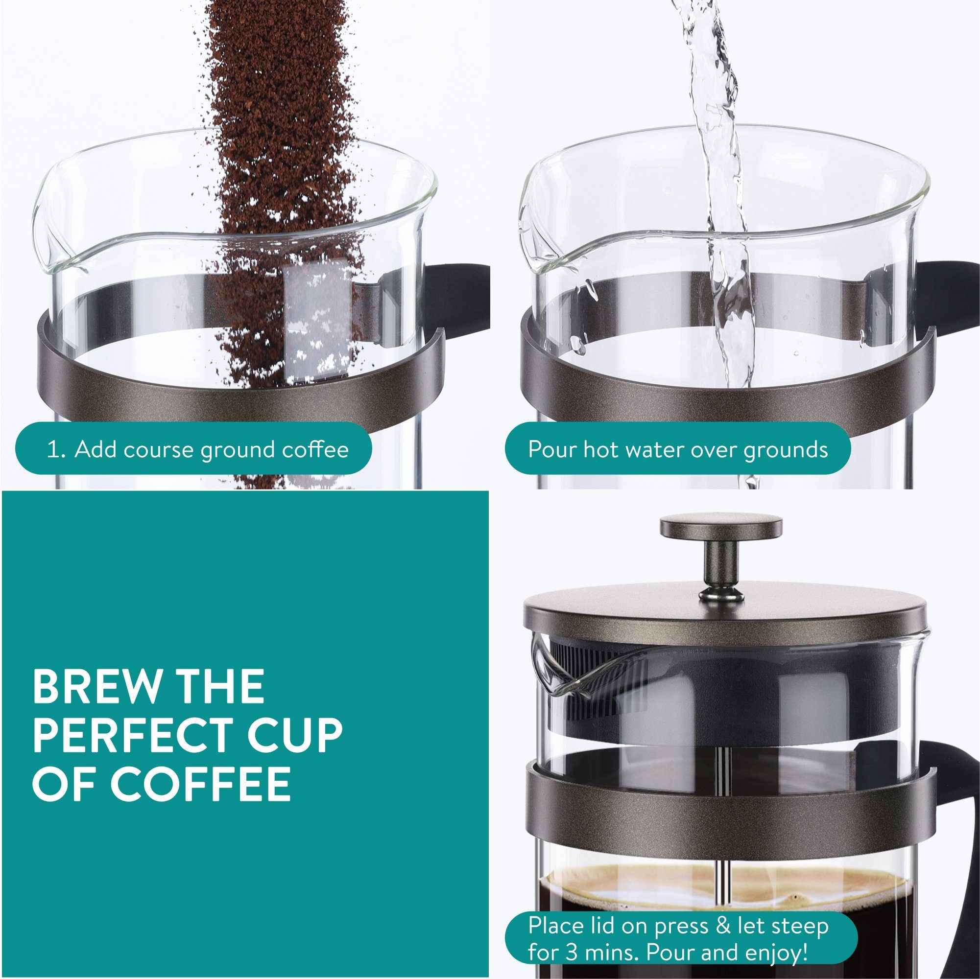 Navaris French Press Kanne French Press Kaffeebereiter mit Edelstahl Filter - 1000ml Stempelkanne