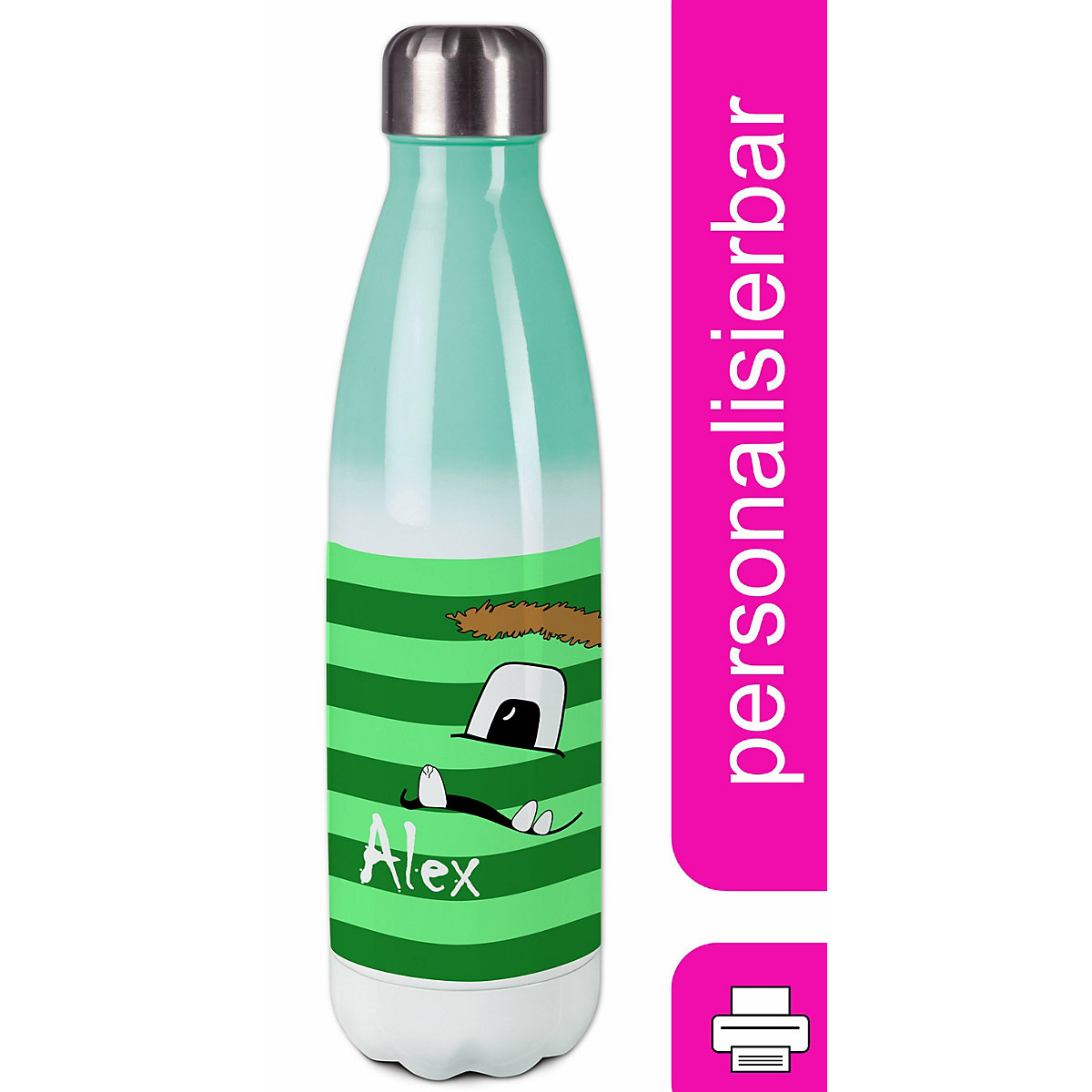 Edelstahl Kinder Thermoflasche / Trinkflasche bunt Monster Streifen Farbe grün Spülmaschinenfest, Auslaufsicher, Bruchfest, Doppelwandig, Für Heißgetränke geeignet, Mit Deckel, Isoliert