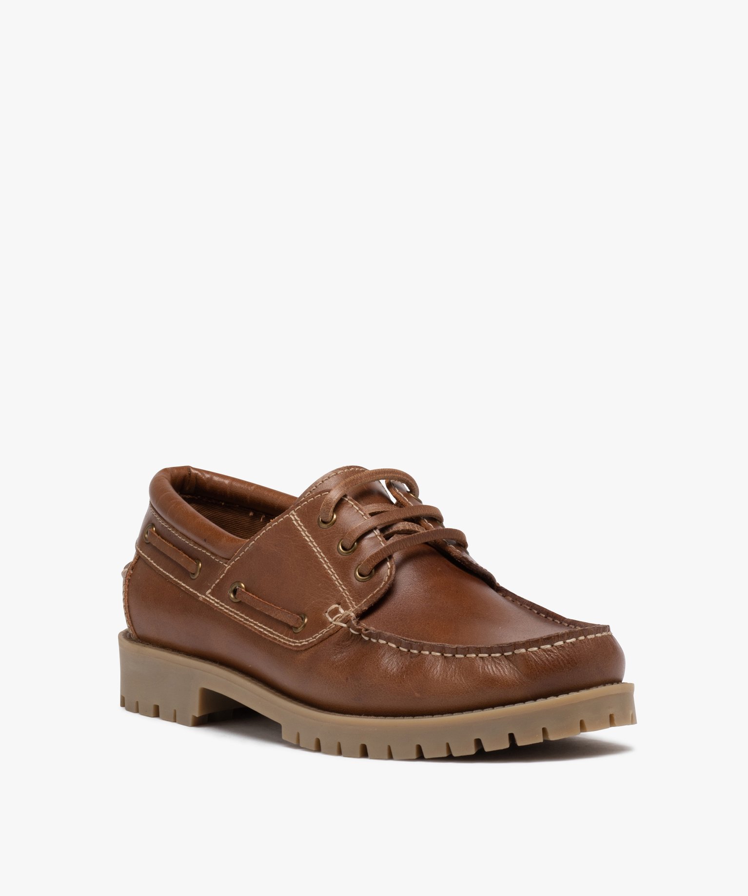 Chaussure bateau dessus cuir homme marron | GEMO