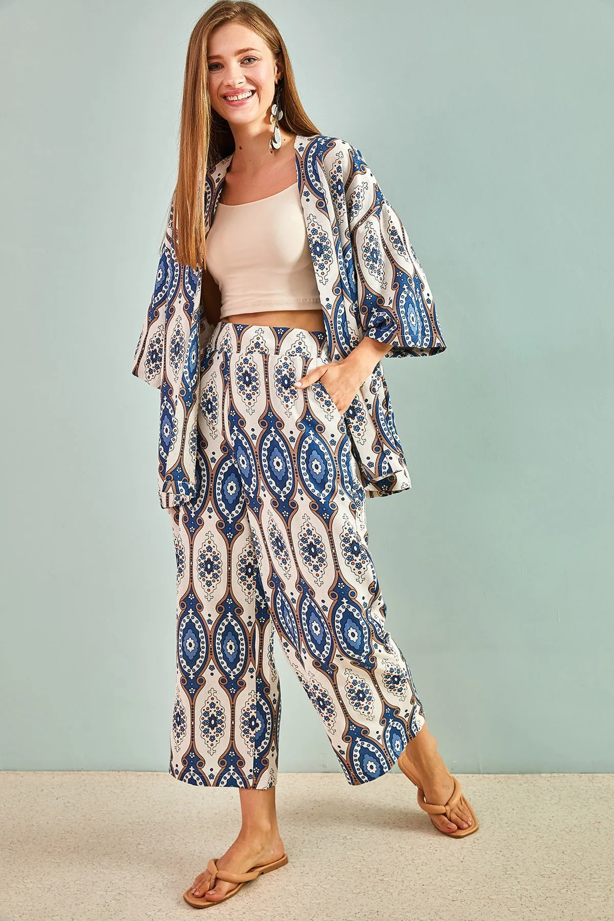 Bianco Lucci  Gemustertes Kimono-Hosenset für Damen 9204