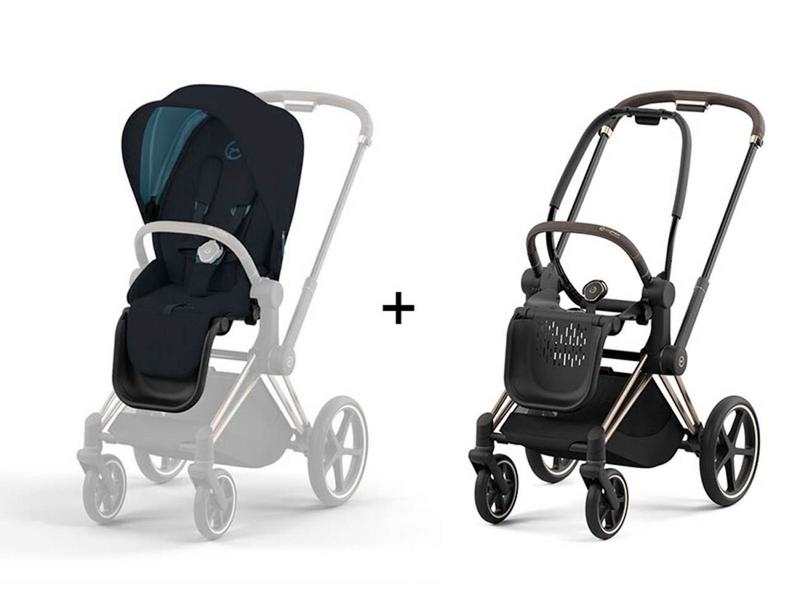 Poussette PRIAM 4 châssis Rose Gold habillage Midnight Blue Plus (Tissu Premium)