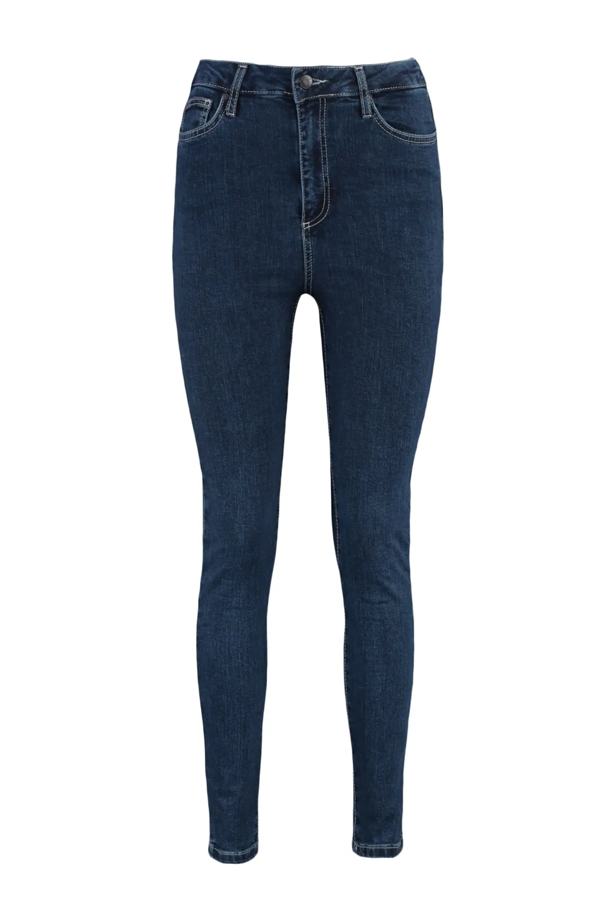 Trendyol Collection  Dunkelblaue Skinny Jeans mit Kontrastnähten und hoher Taille TWOAW23JE00443