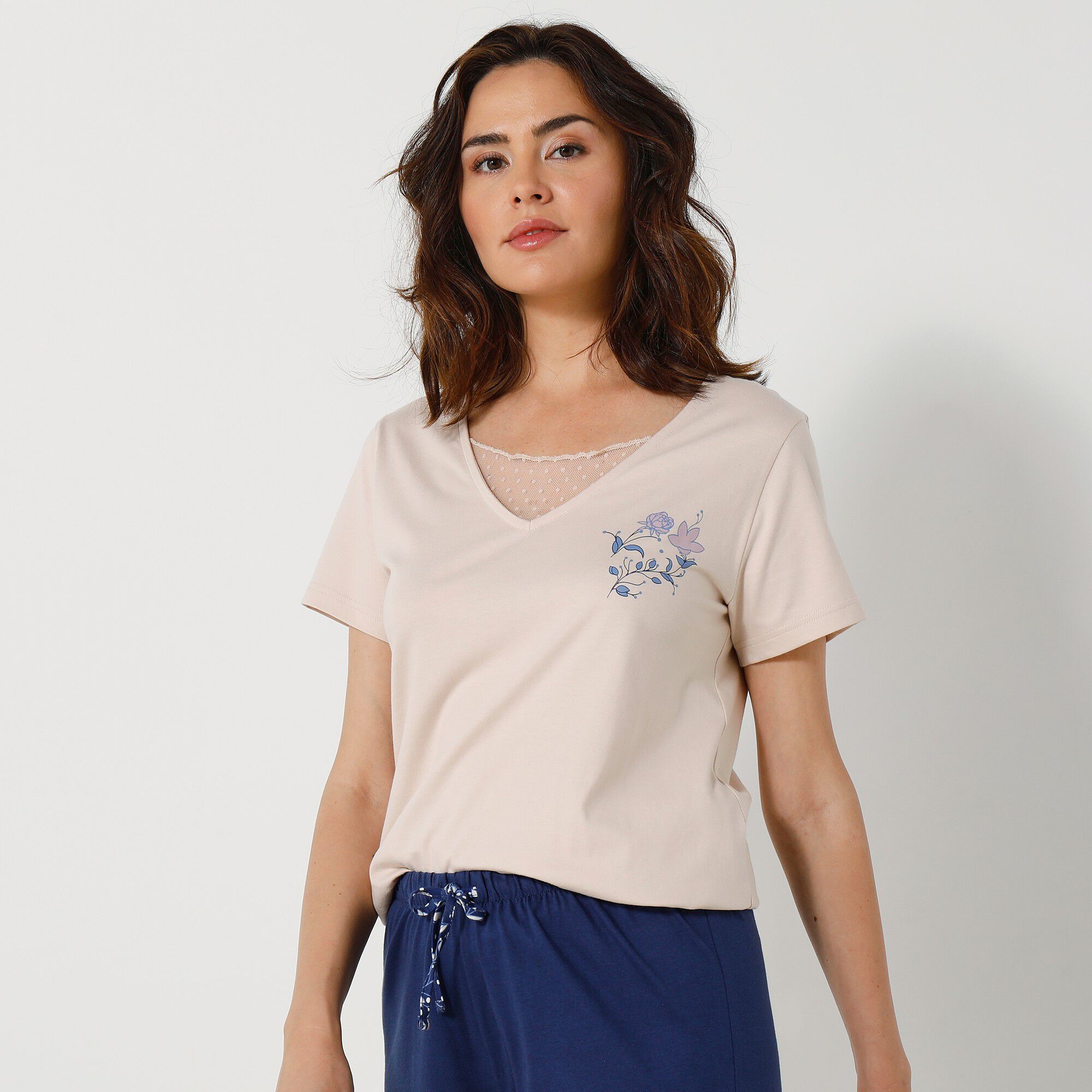 T- shirt pyjama manches courtes motif floral imprimé
