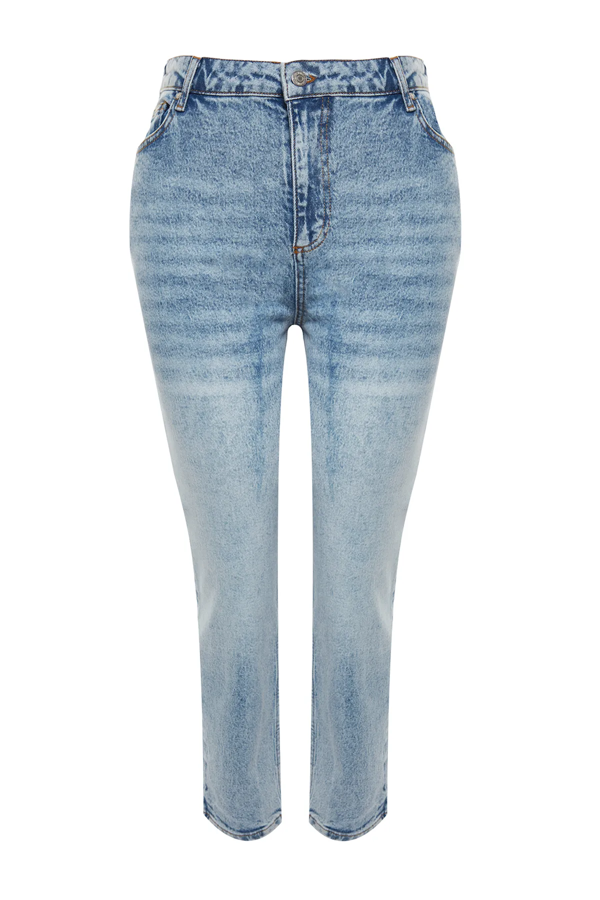 Trendyol Curve  Blaue Mom-Fit-Jeans mit hoher Taille TBBAW24CJ00050