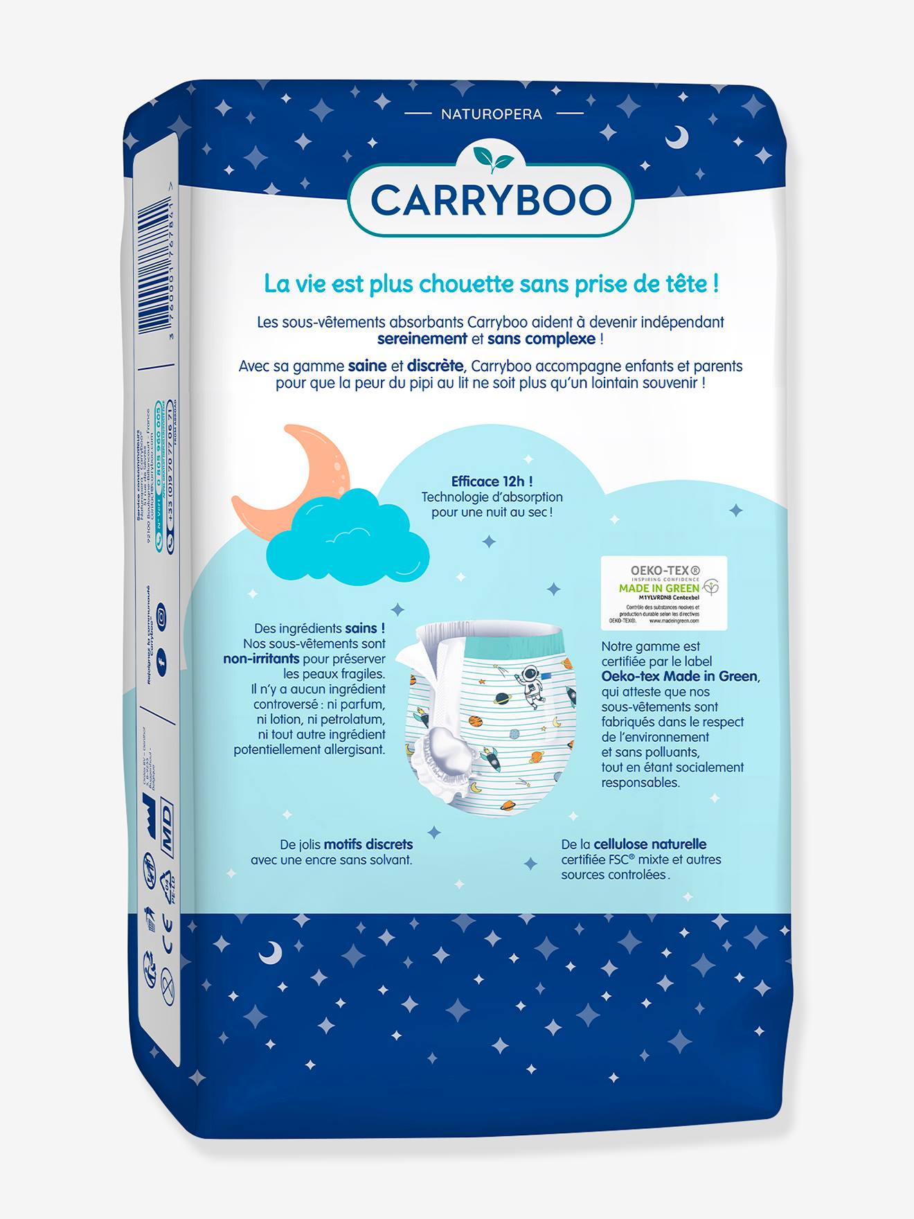 Lot de 16 sous-vêtements de nuit CARRYBOO Enurésie bleu