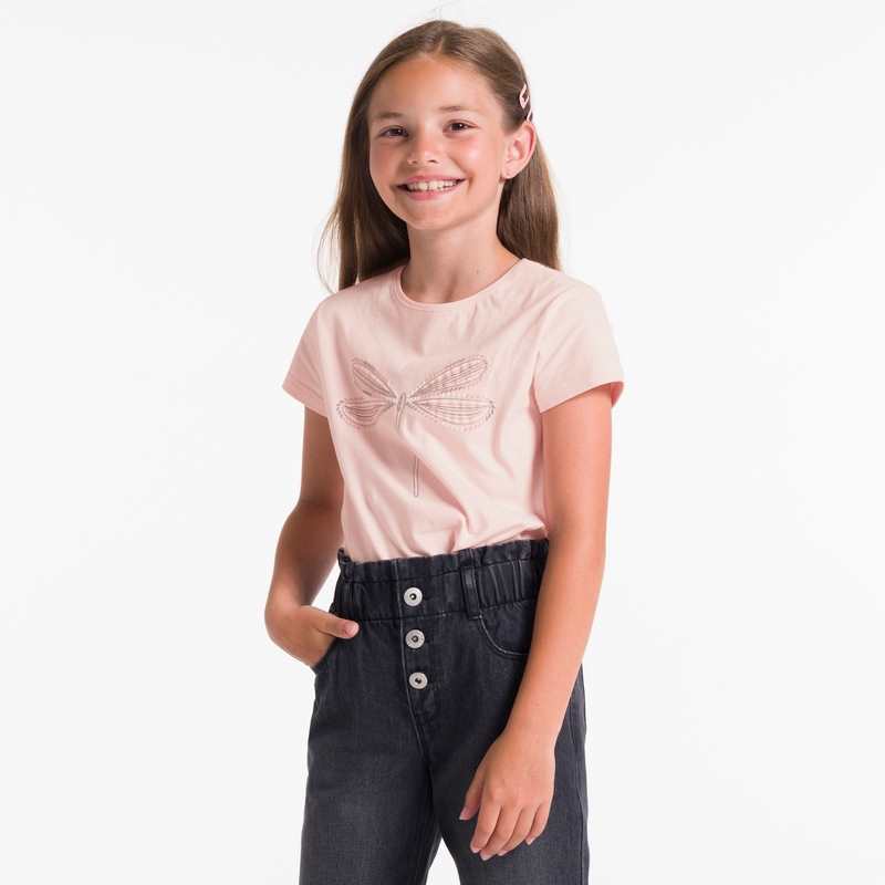 T-shirt à motif pailleté libellule rose fille