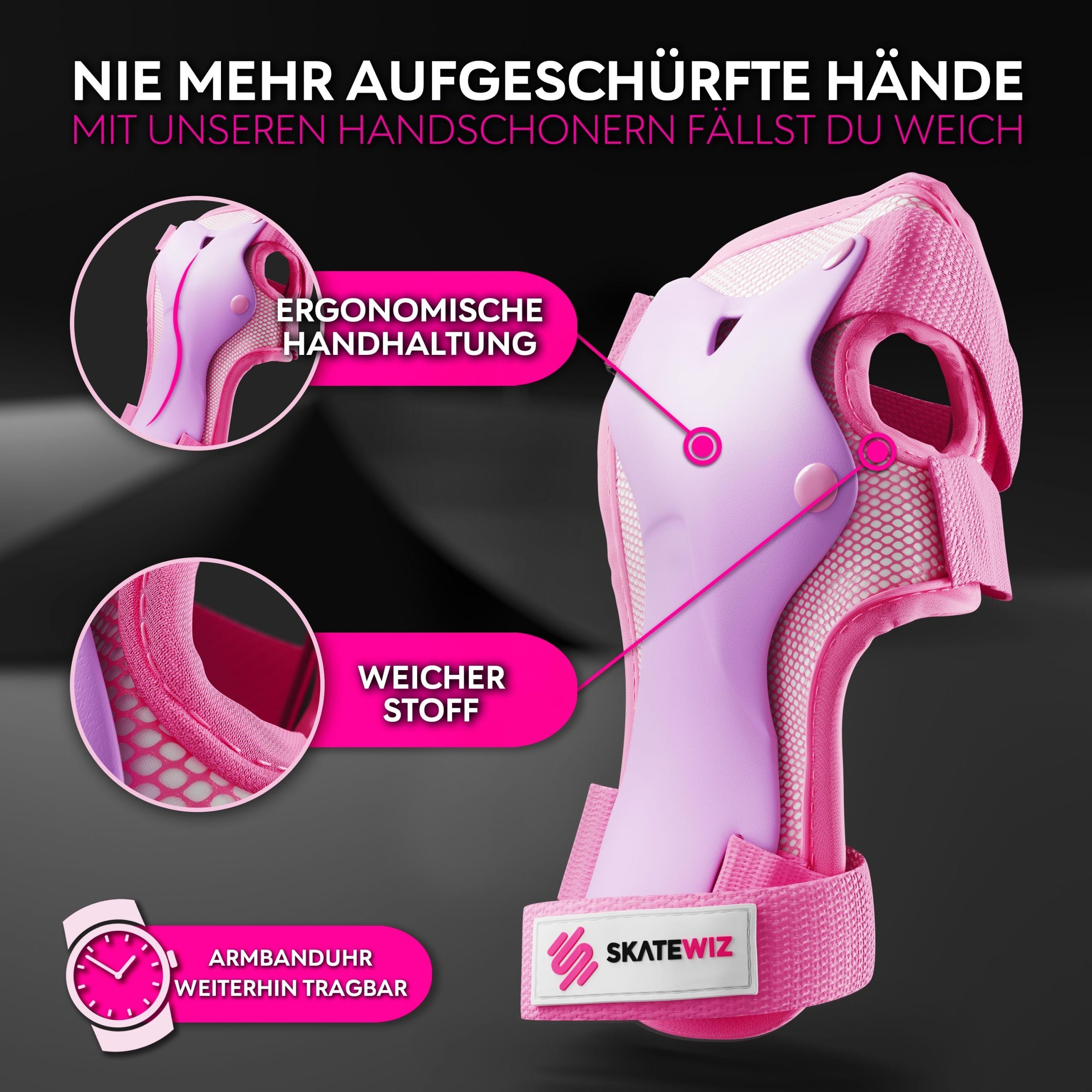 SKATEWIZ Protektoren-Set SMASH Knieschoner Kinder Inliner Schoner Erwachsene Protektoren Set (Schonerset Inliner skates Mädchen Schützer, 6-tlg., Inliner Schoner mit Knie-, Ellenbogen- und Handgelenkschützer), Schützer Inline Skates Kinder Schlittsch