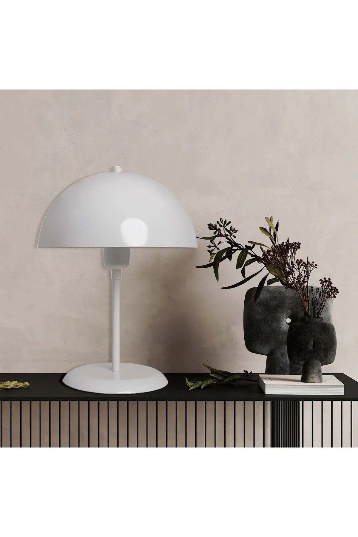 Bamyum  Lipeo Kleine Tischlampe 30cm, Pilzlampe Metall, Weiße Lampe