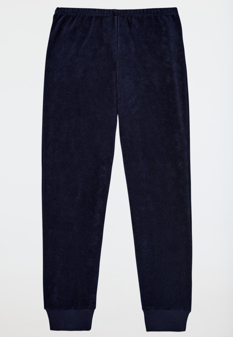 Schlafanzug lang Frottee Bündchen nachtblau geringelt - Nightwear