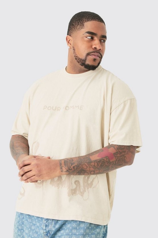 Plus Oversize T-Shirt mit Pour Homme Print