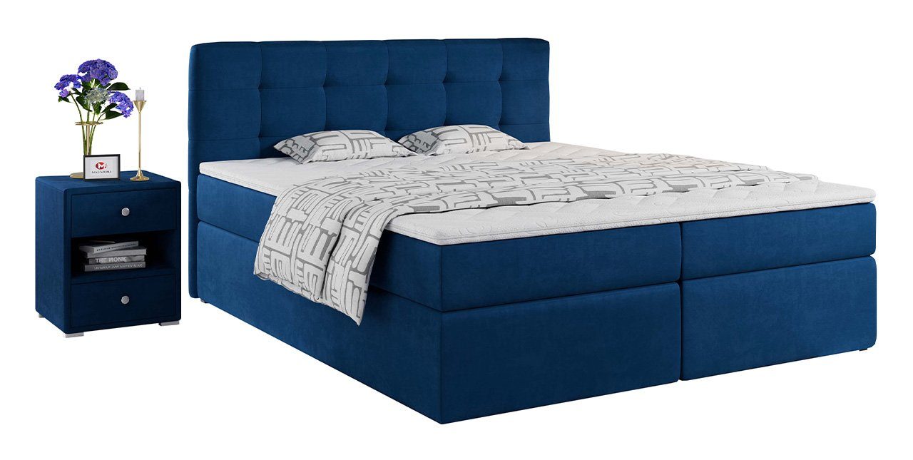 MKS MÖBEL Boxspringbett CENTOS, Doppelbett mit Multipocket-Matratze - Polsterbett mit Bettkasten